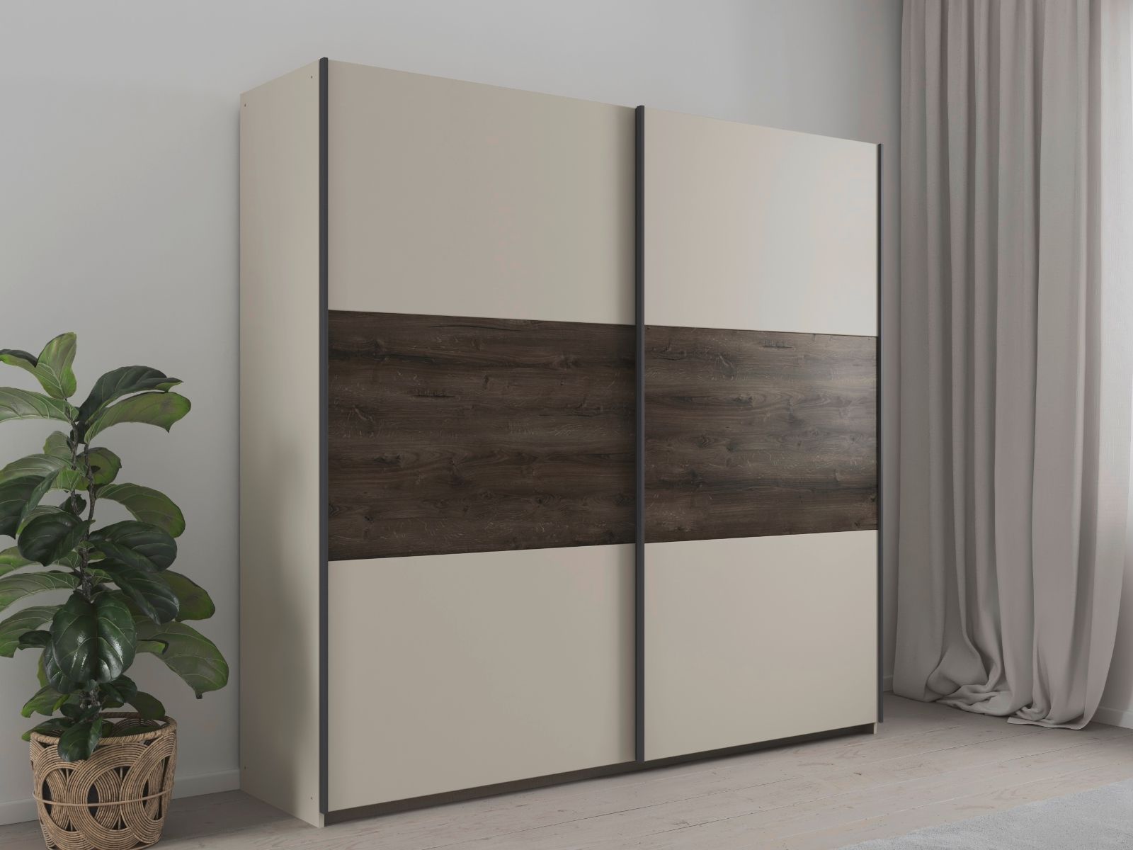 Kledingkast SAJORIS 2 schuifdeuren 218 cm kasjmier/atlantische eik