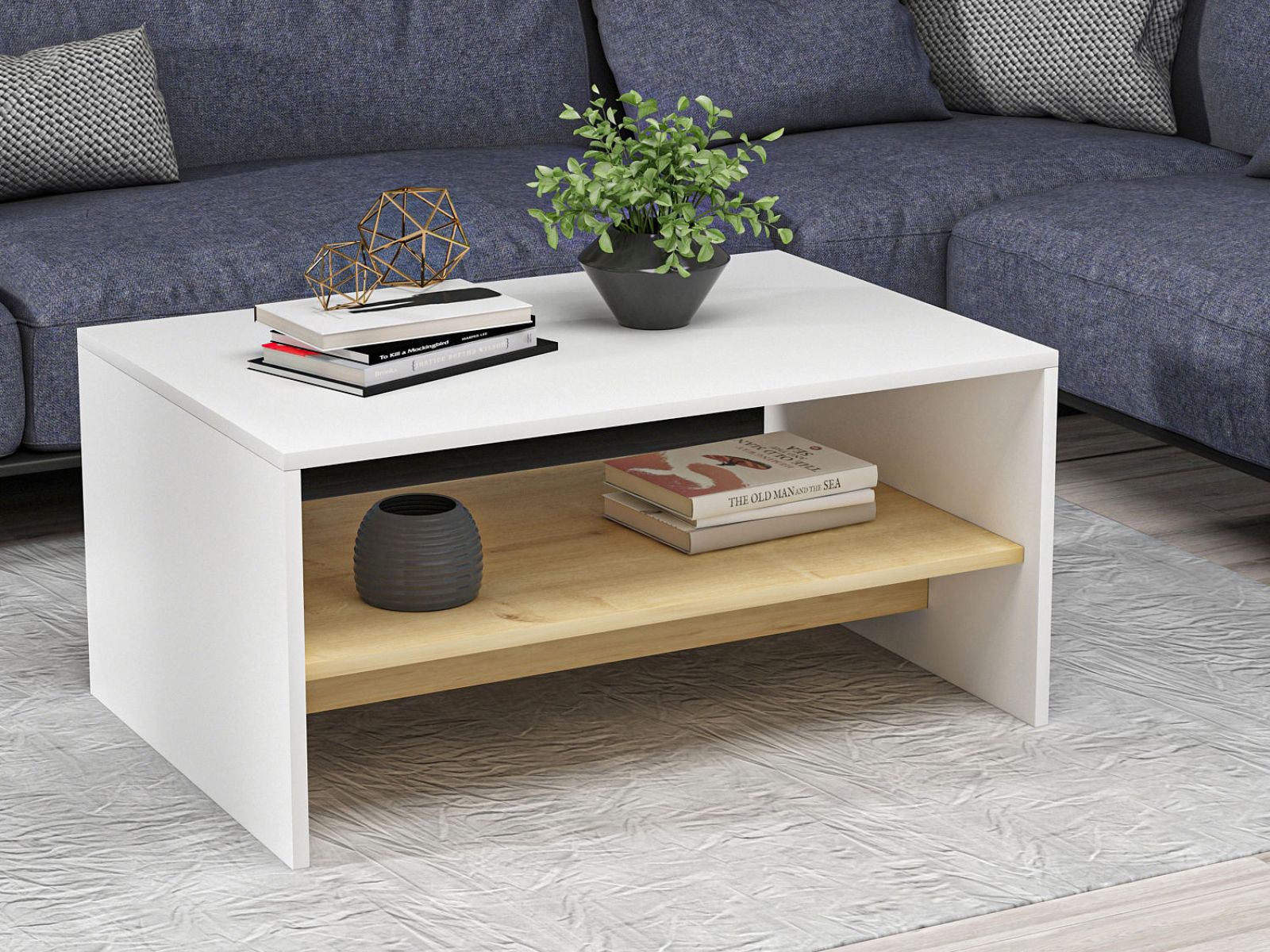 Salontafel APOLLO 90 cm wit/saphire eik
