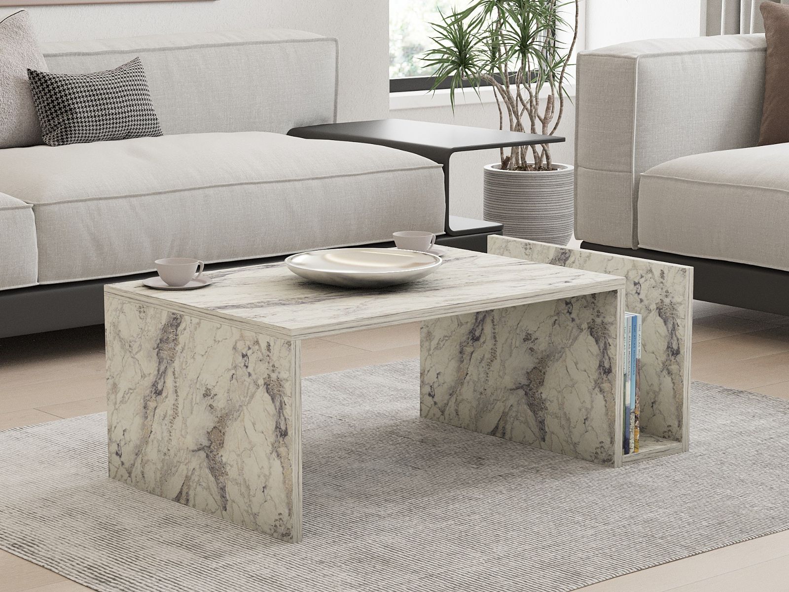 Salontafel MEMORY 87 cm wit marmer