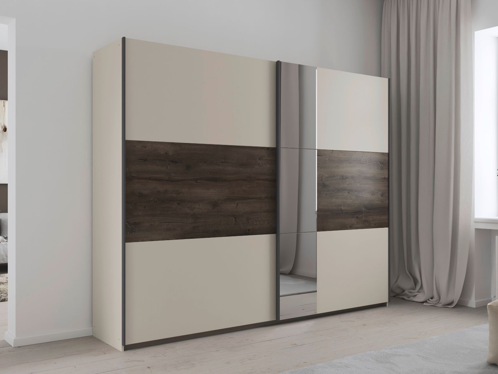 Kledingkast SAJORIS 2 schuifdeuren 261 cm kasjmier/atlantische eik