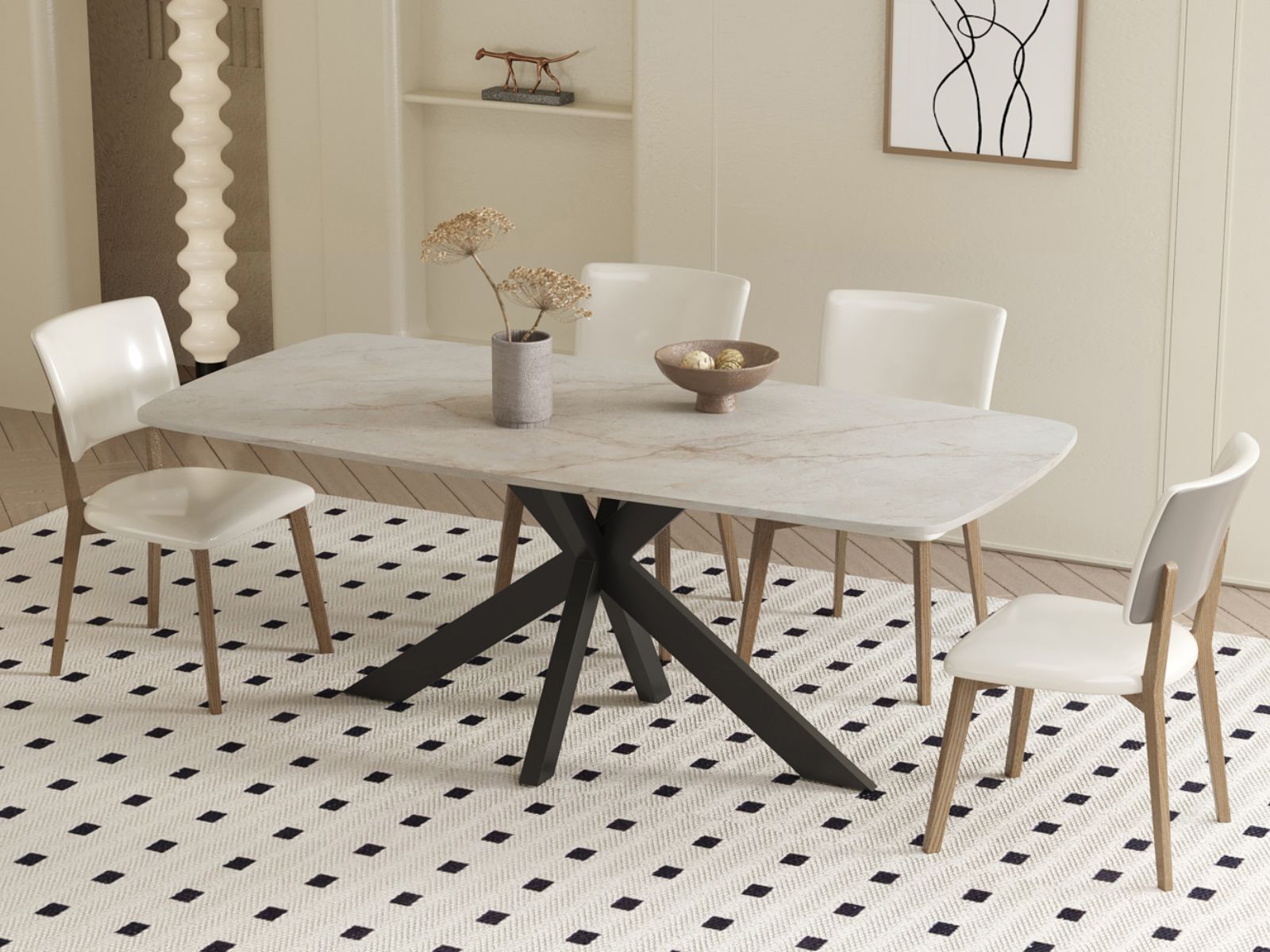 Rechthoekige eettafel APOLIRI 180 cm glazend beige