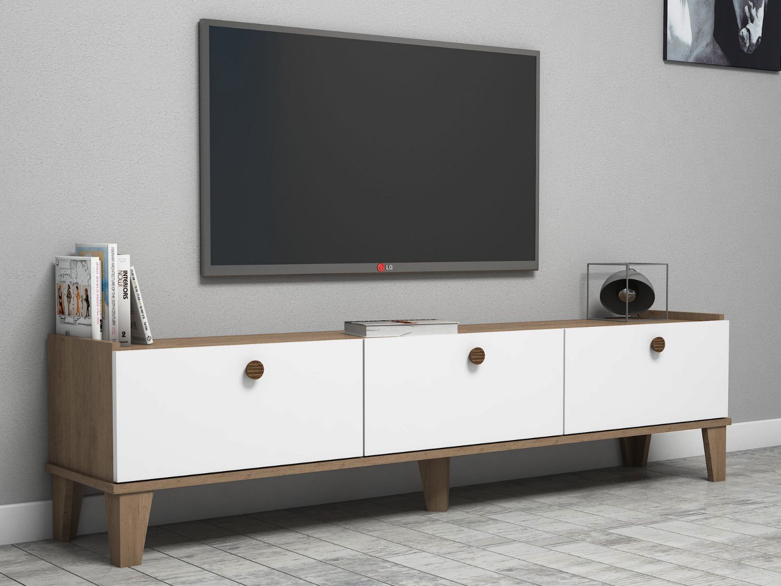 Tv-meubel SUMONIA 3 deuren eik/wit