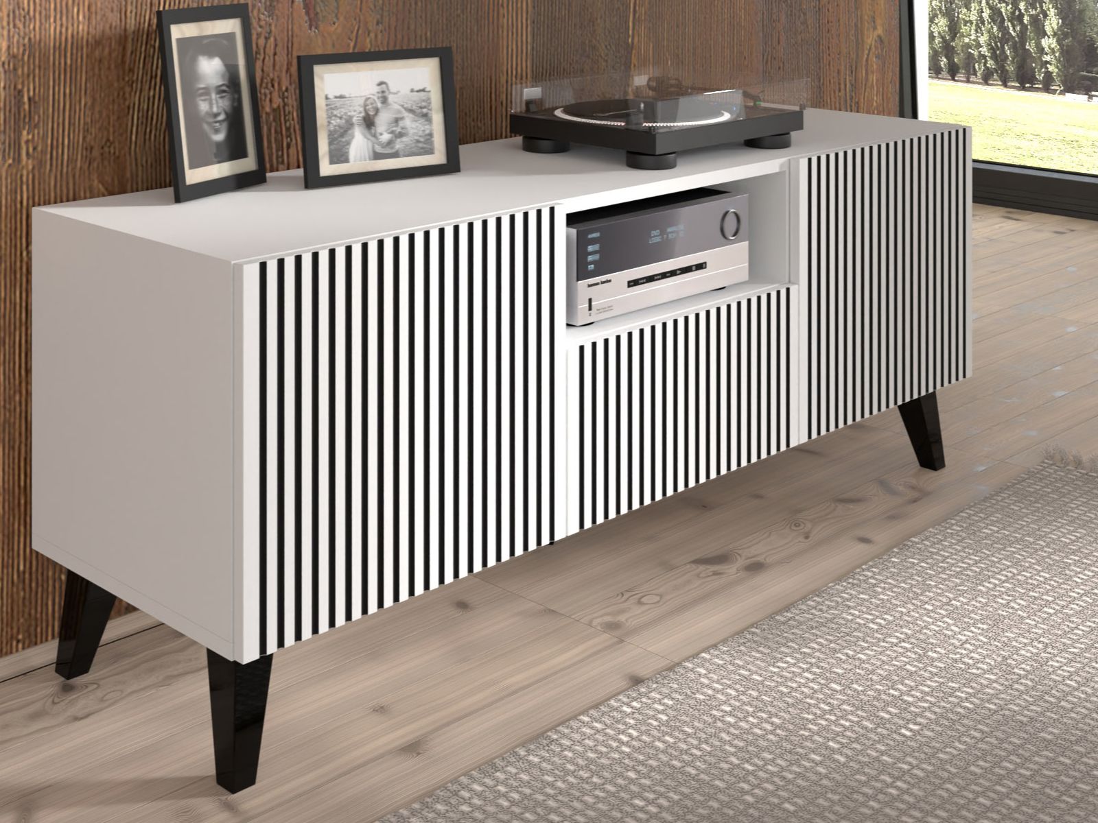 Tv-meubel RAVAGE 2 deuren 1 lade wit/zwart
