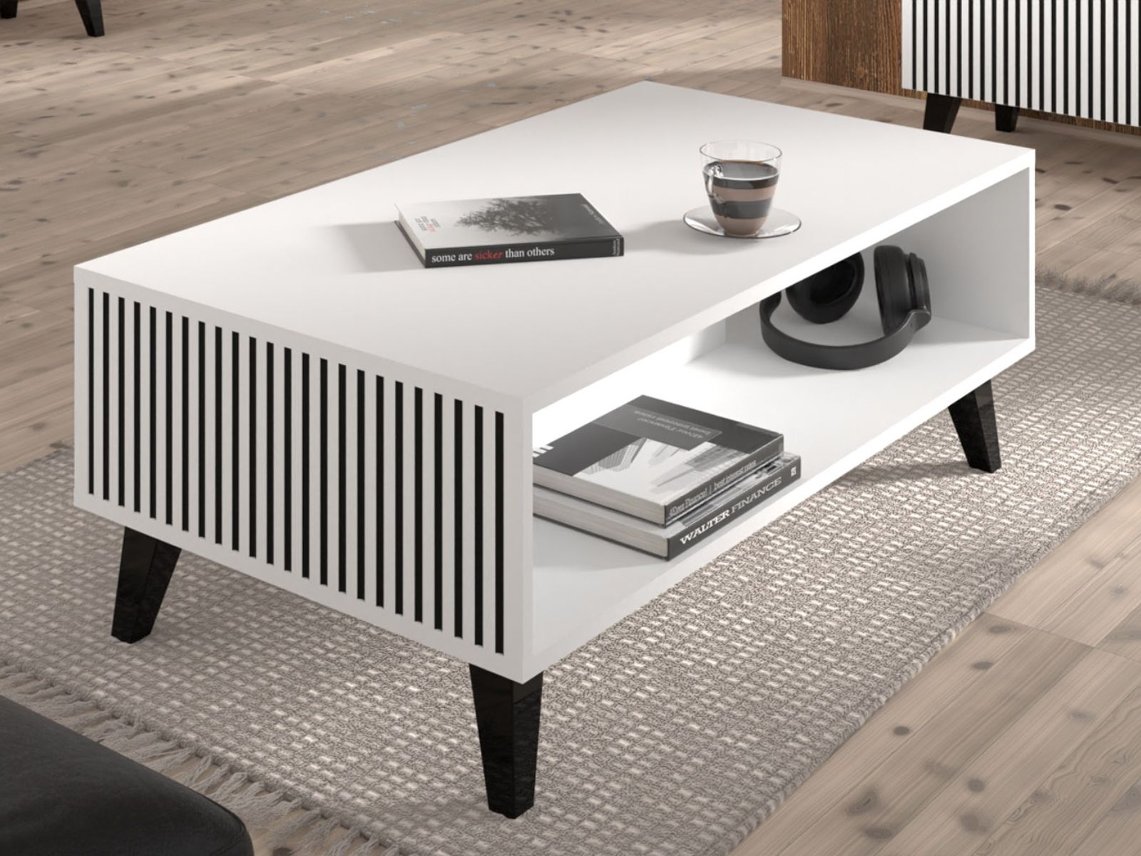 Salontafel RAVAGE 90 cm wit/zwart