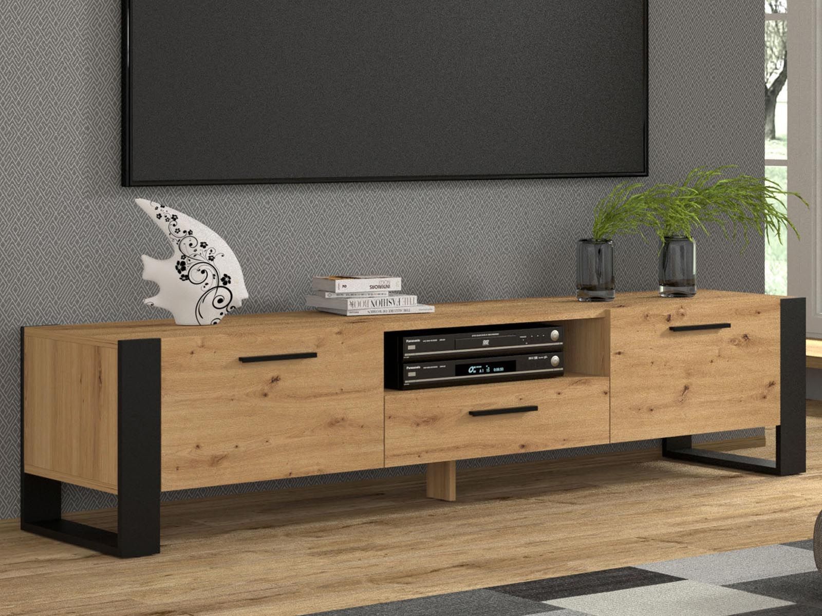 Tv-meubel NAKUMI 3 deuren 200 cm artisan eik