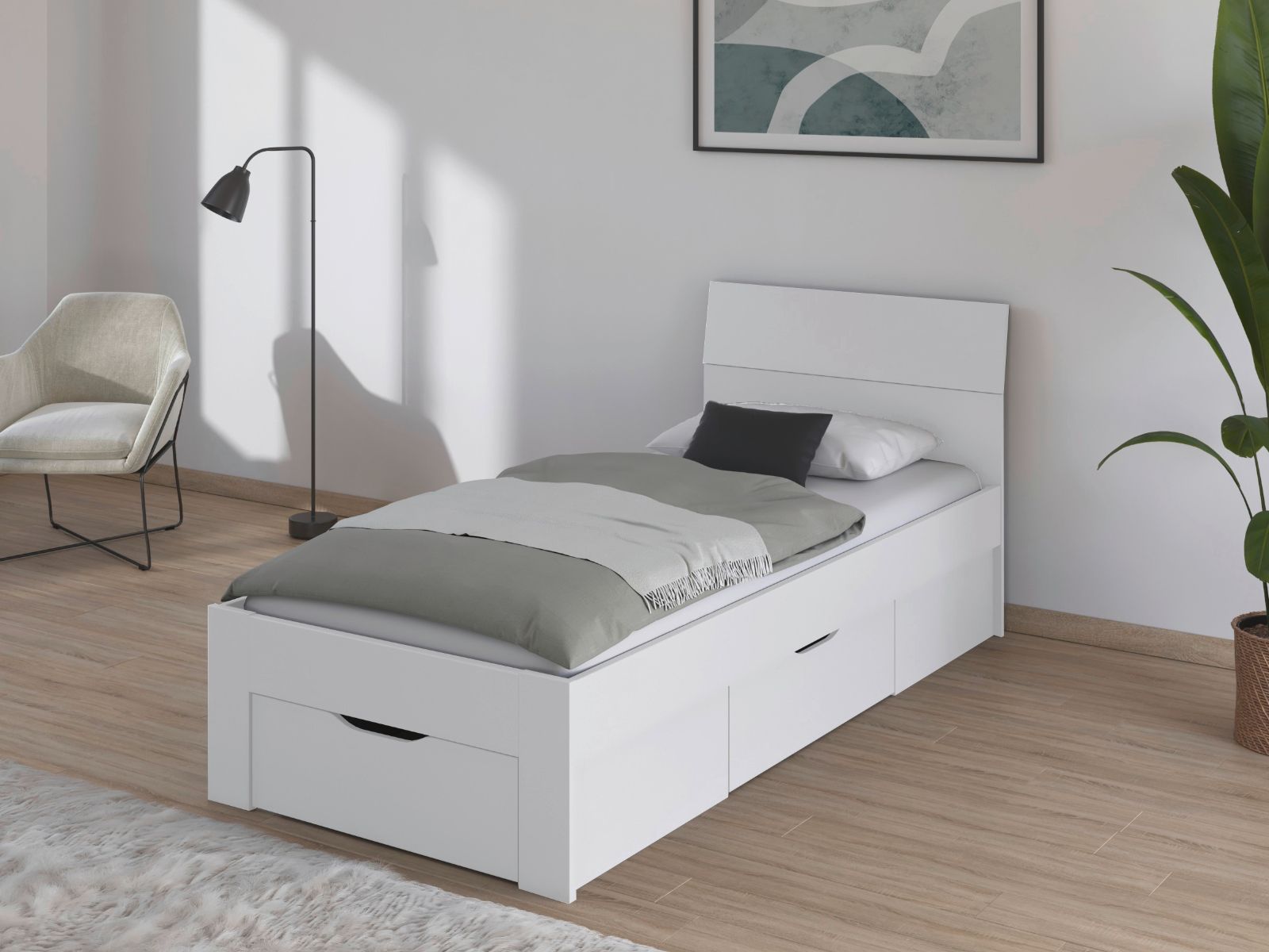 Bed FLASH 90x200 cm wit met lades