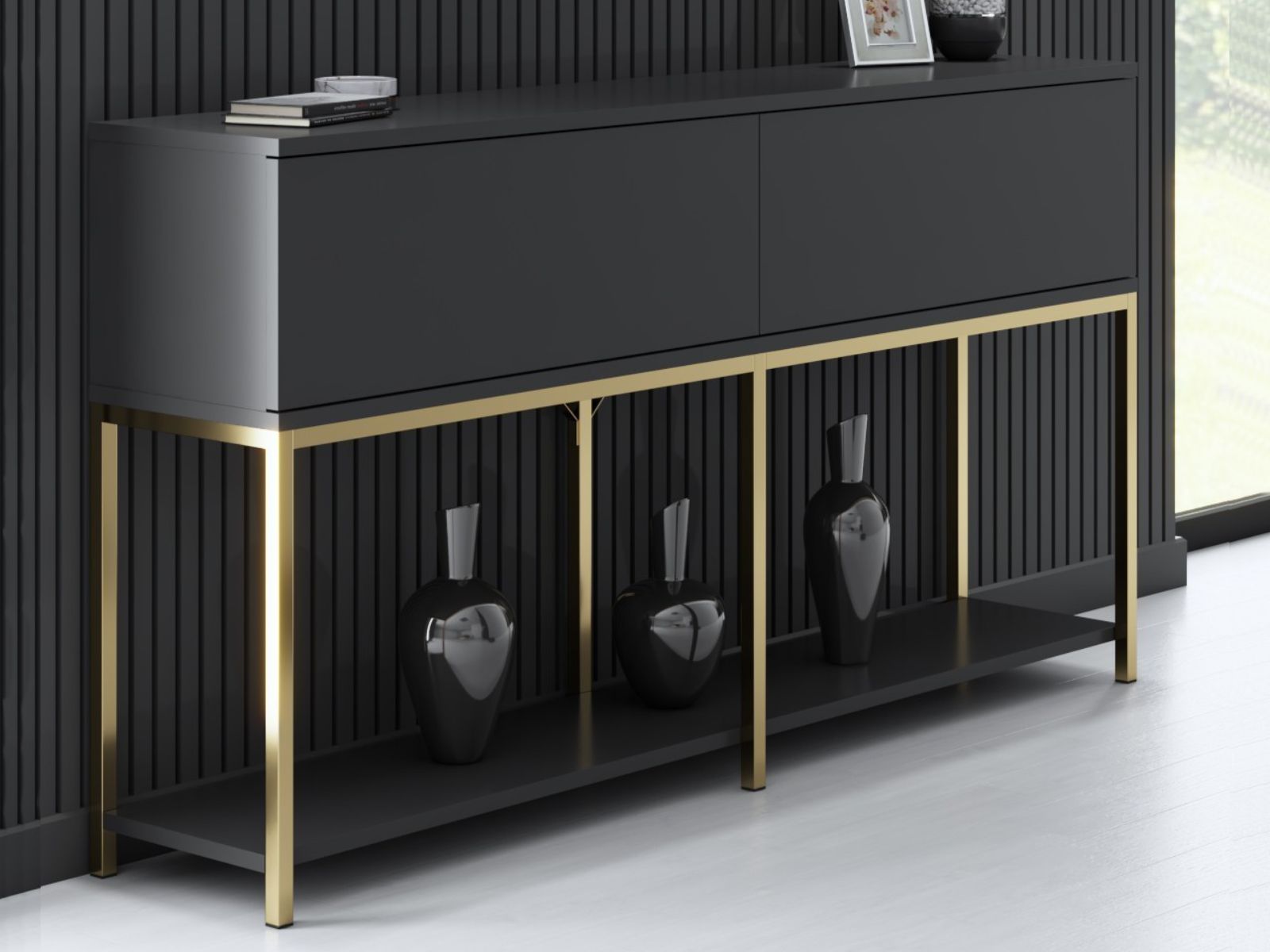 Console LODINO 150 cm antraciet/goud