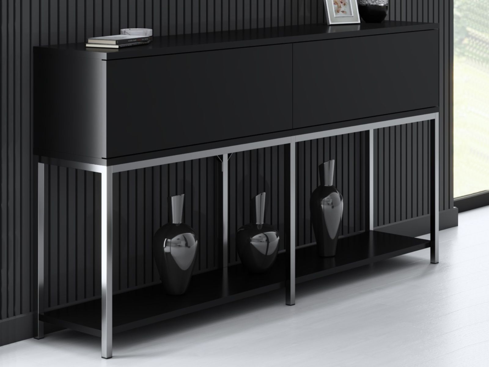 Console LODINO 150 cm zwart/zilver