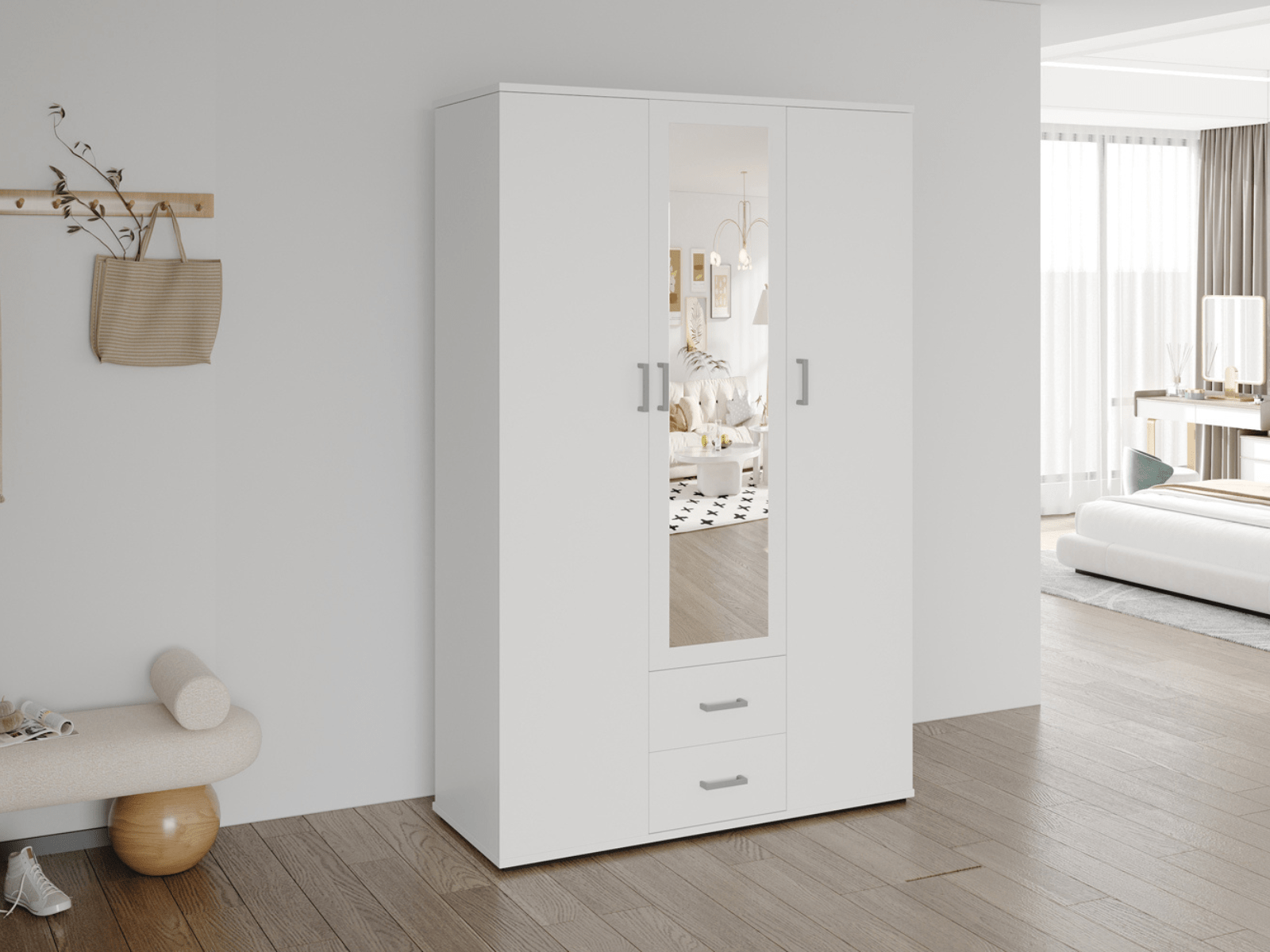 Kledingkast MARCELINO 3 deuren 2 lades wit