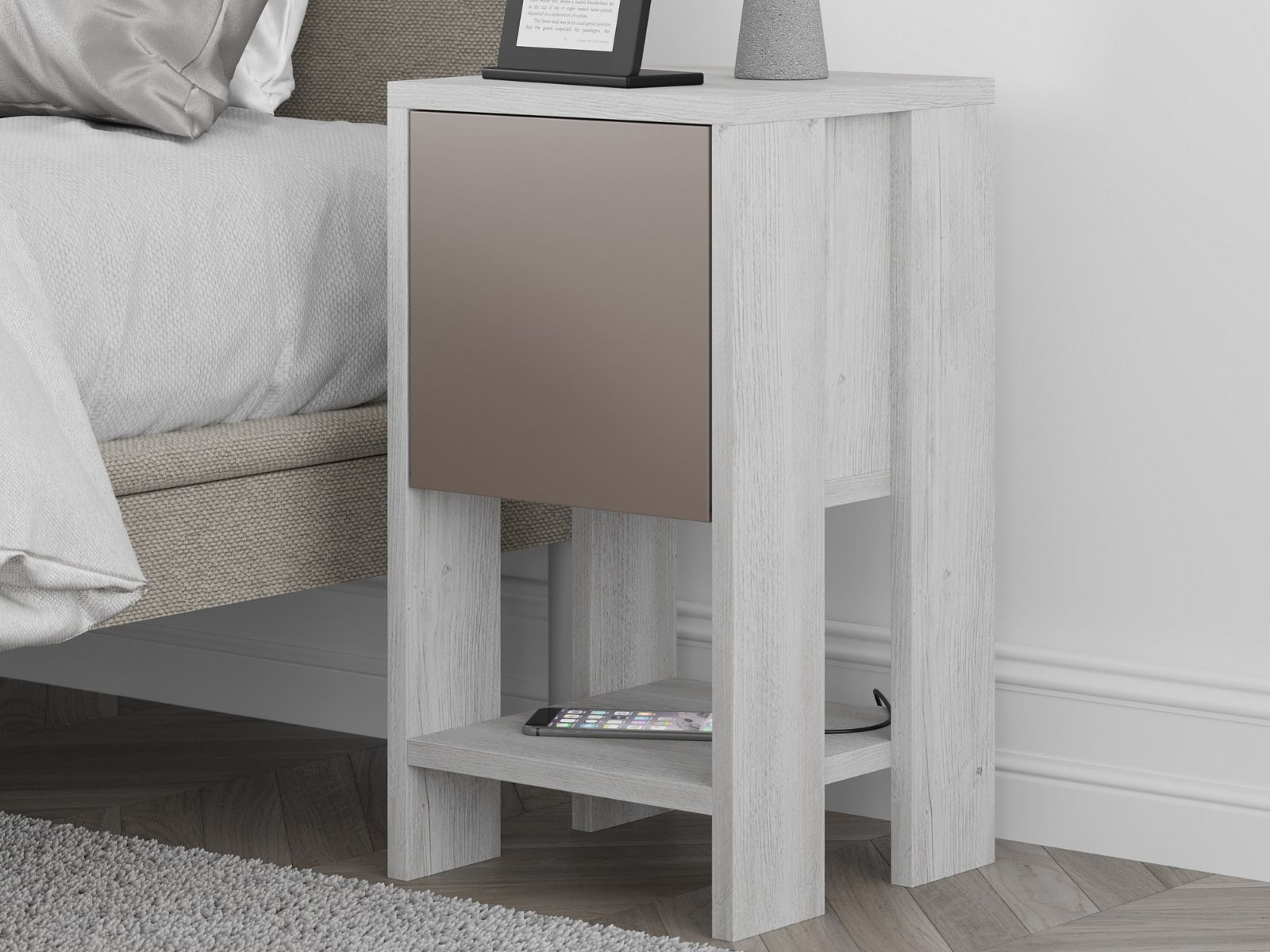 Nachtkastje EMAR 1 klapdeur wit/mokka