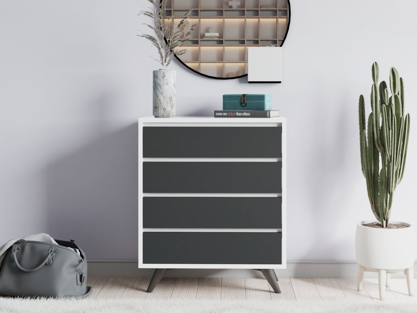 Commode TUVERA 4 lades wit/antraciet