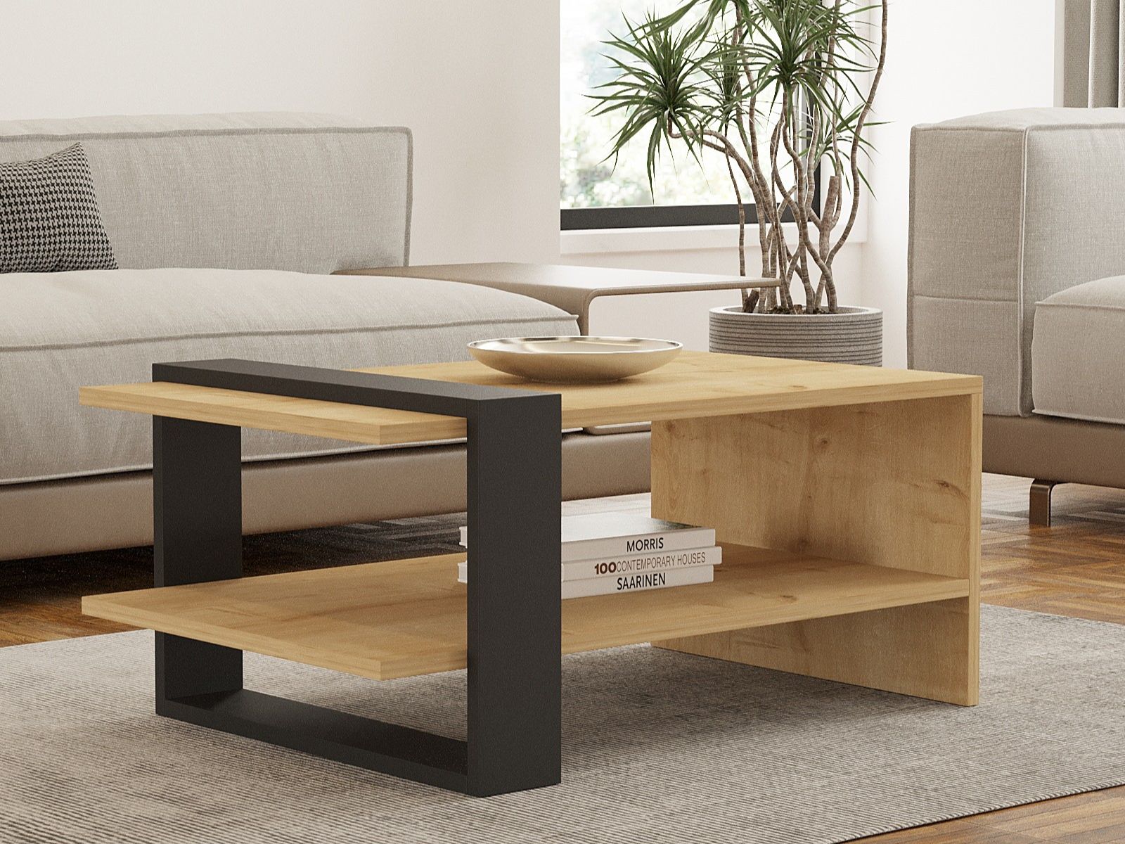 Salontafel GAYA 80 cm lichte eik/antraciet