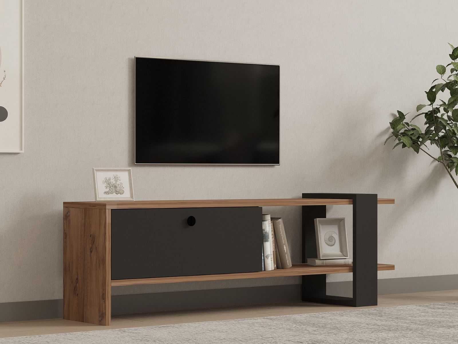 Tv-meubel GAYA 1 deur eik/antraciet