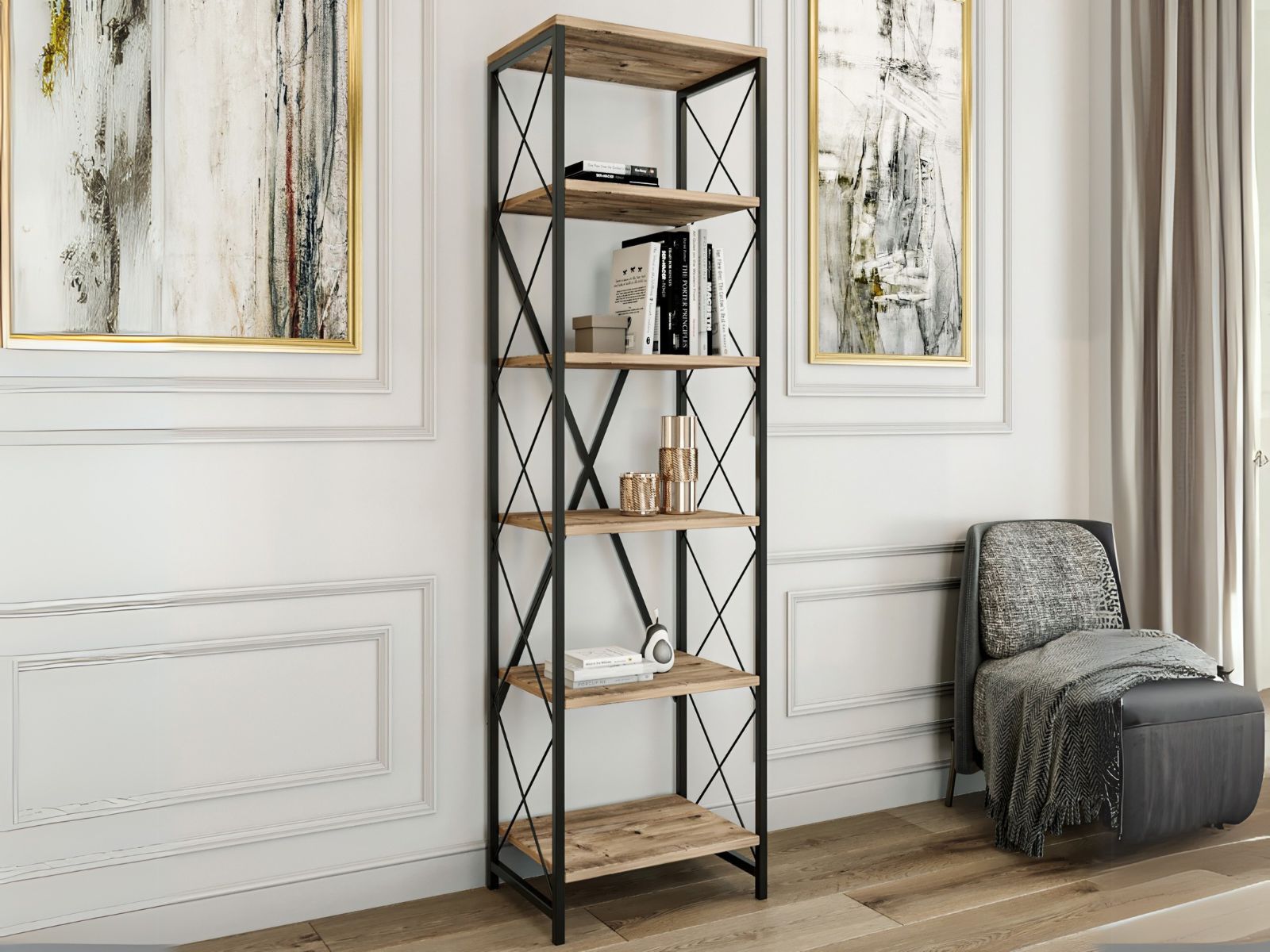 Boekenkast SOUDOYA 50 cm Atlantisch grenen/zwart
