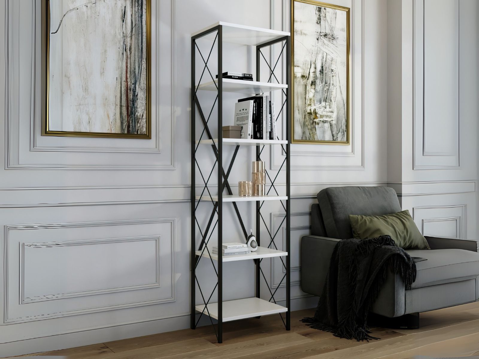 Boekenkast SOUDOYA 50 cm wit/zwart