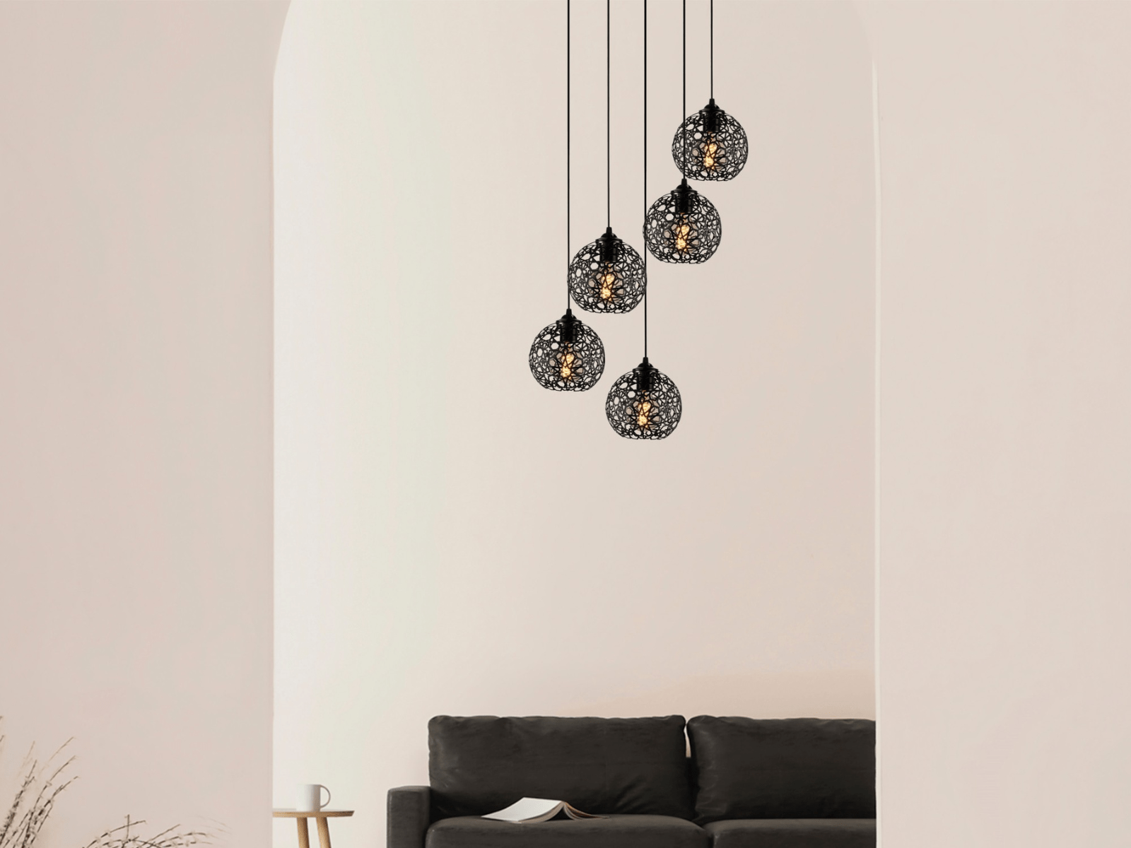 Hanglamp FELLINA 5 lampen zwart
