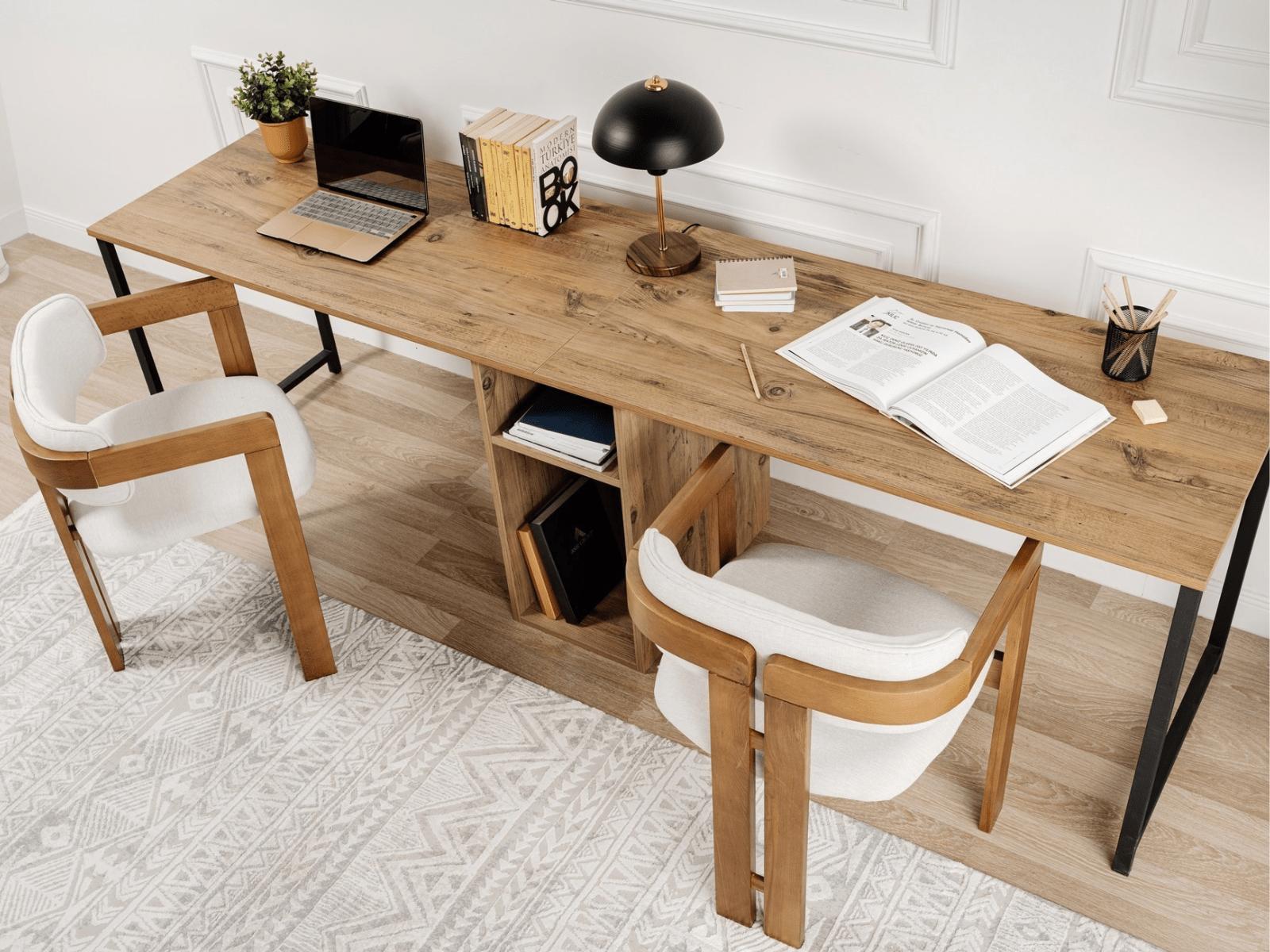Bureau 2 personen TWINNA 240 cm atlantische pijnboom/zwart