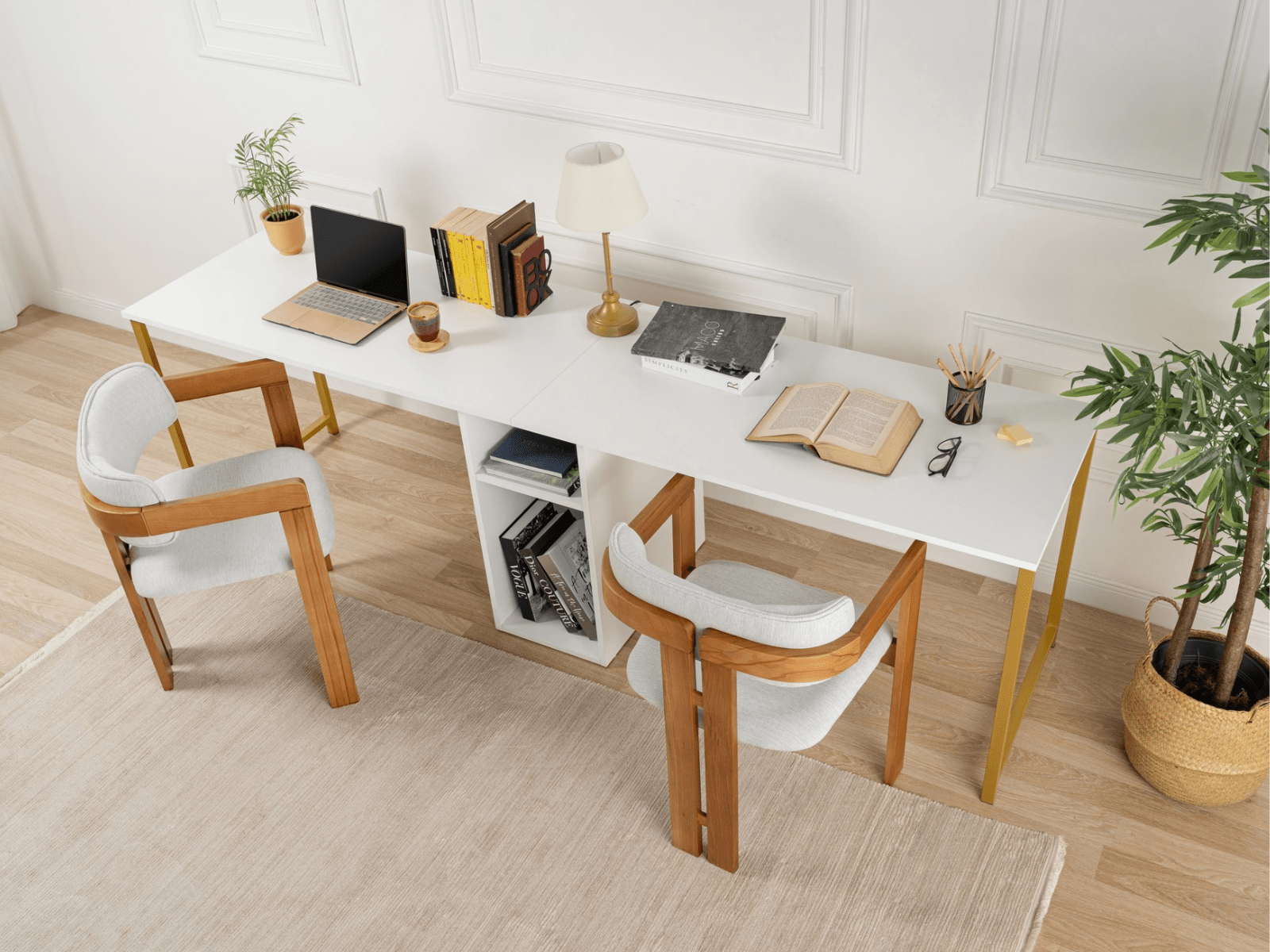 Bureau 2 personen TWINNA 240 cm wit/goud