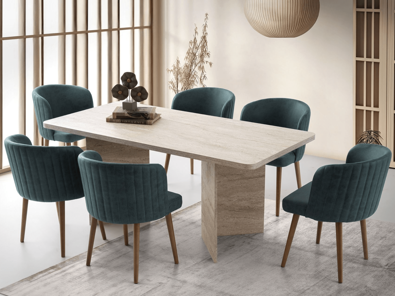 Rechthoekige eettafel LOFI 180 cm travertijn