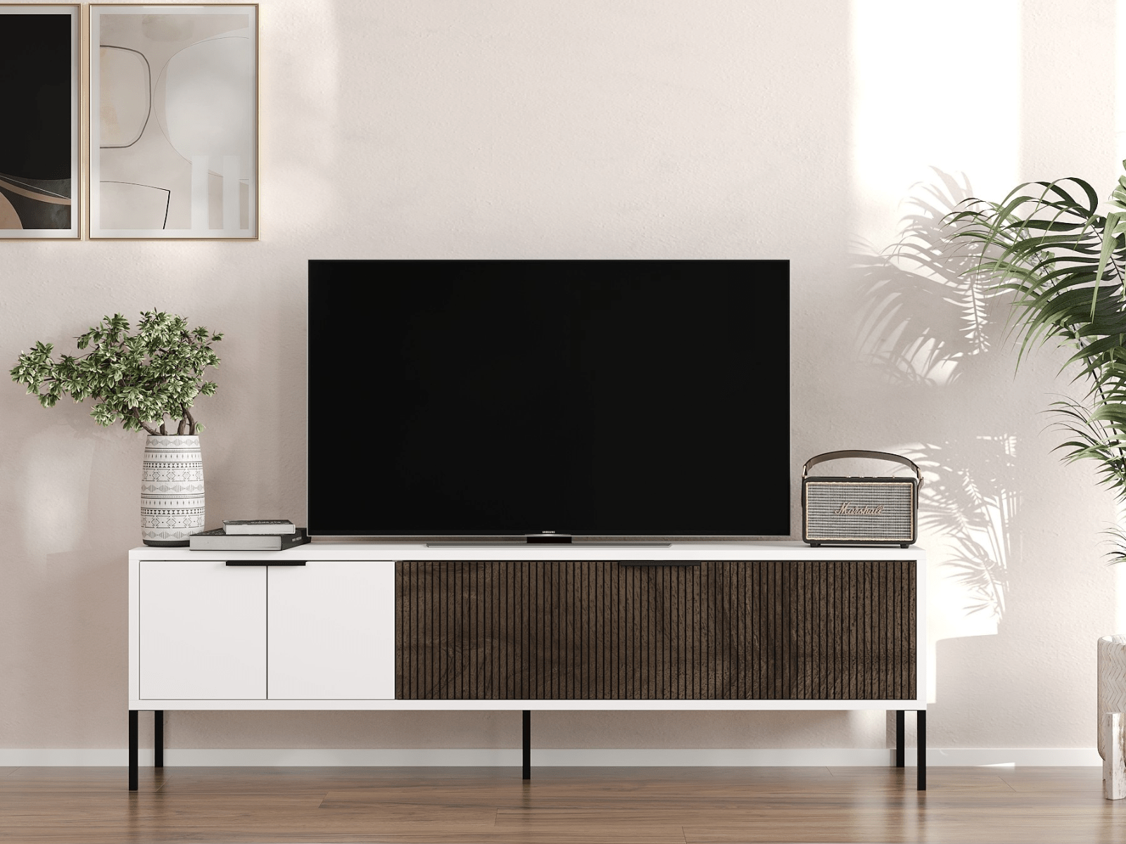 Tv-meubel NOPA 2 deuren wit/walnoot