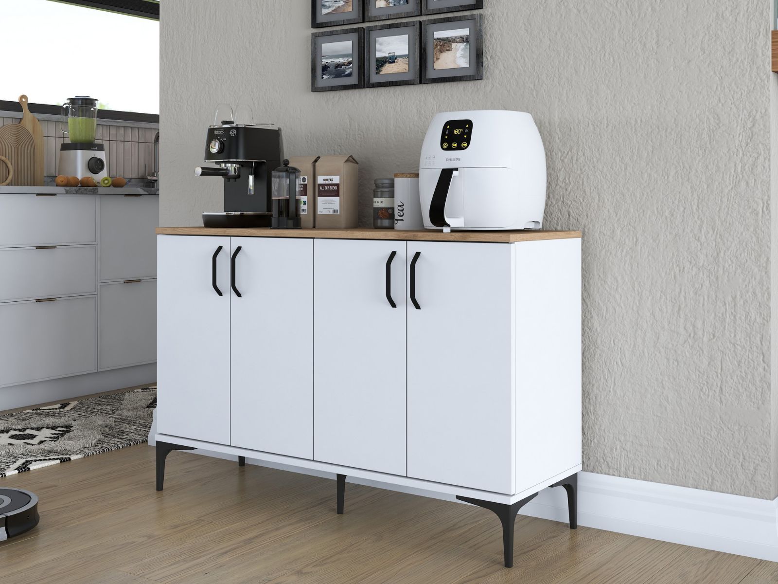 Dressoir JOIE 4 deuren wit/walnoot