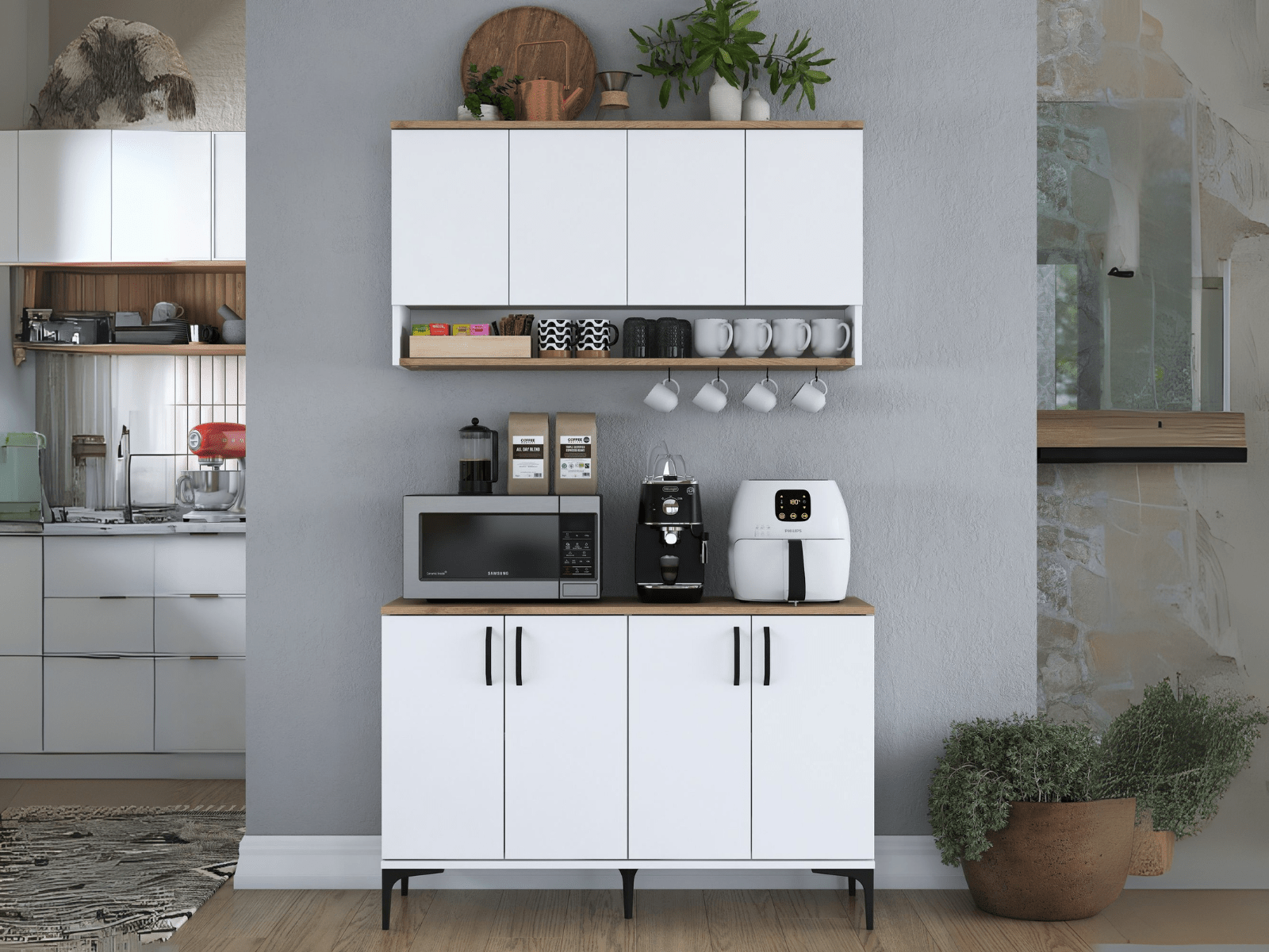 Dressoir RAMSAY 8 deuren wit/walnoot