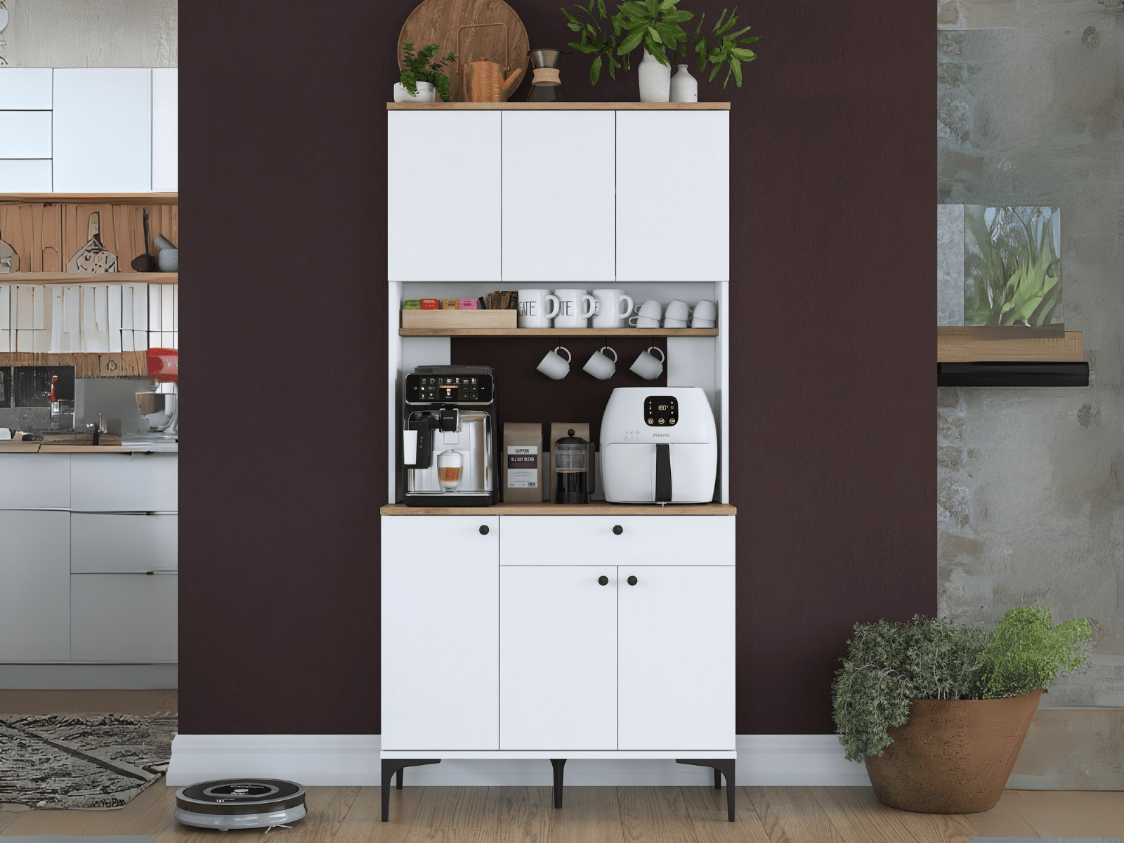 Dressoir RAMSAY 6 deuren 1 lade wit/walnoot