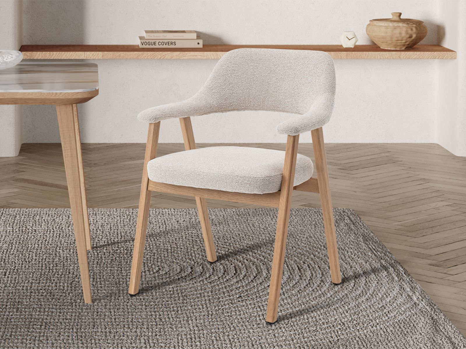 Stoel RAZMOK massieve lichte eik/beige stof