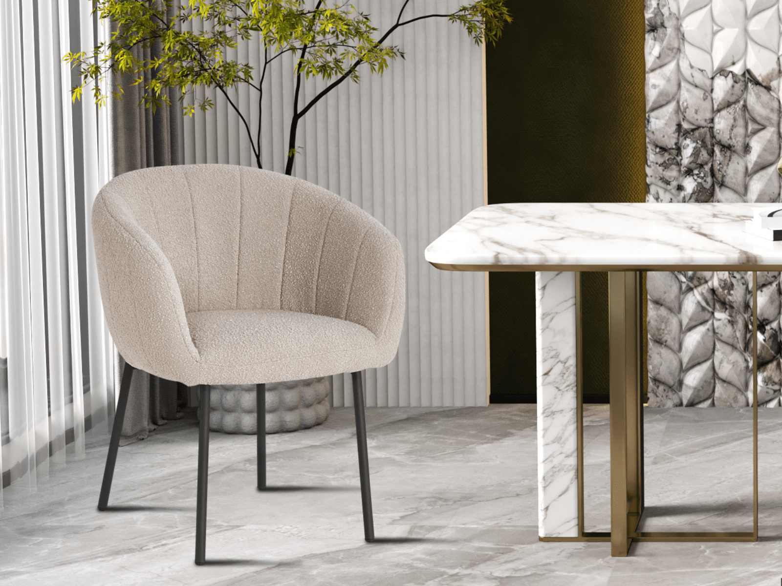 Stoel SILVANA bouclé zand