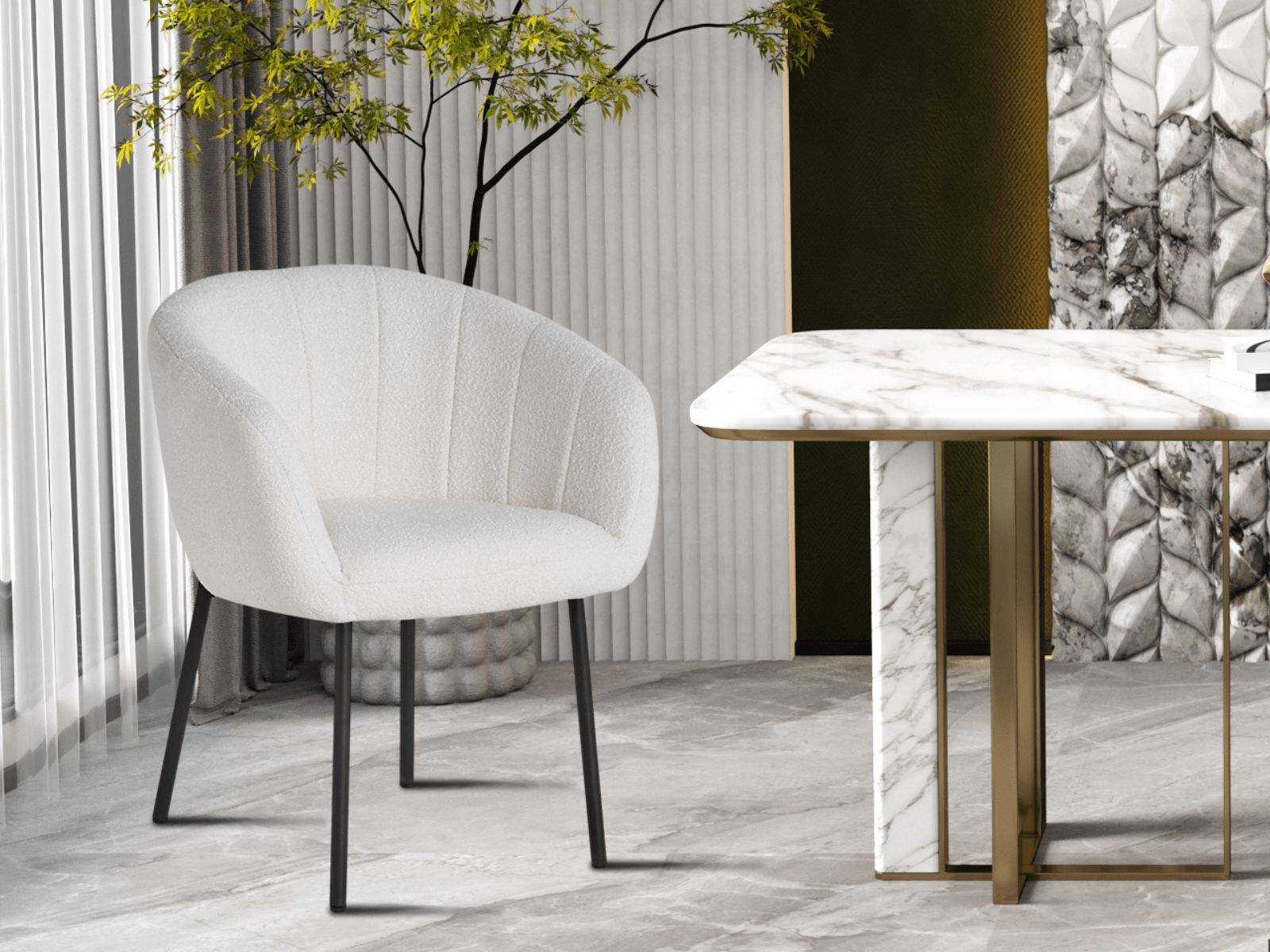 Stoel SILVANA bouclé wit