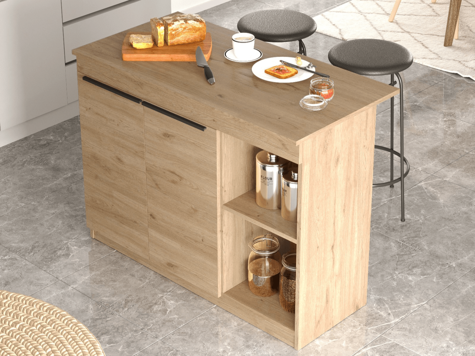 Keukeneiland ORTELLI 120 cm bruine eik