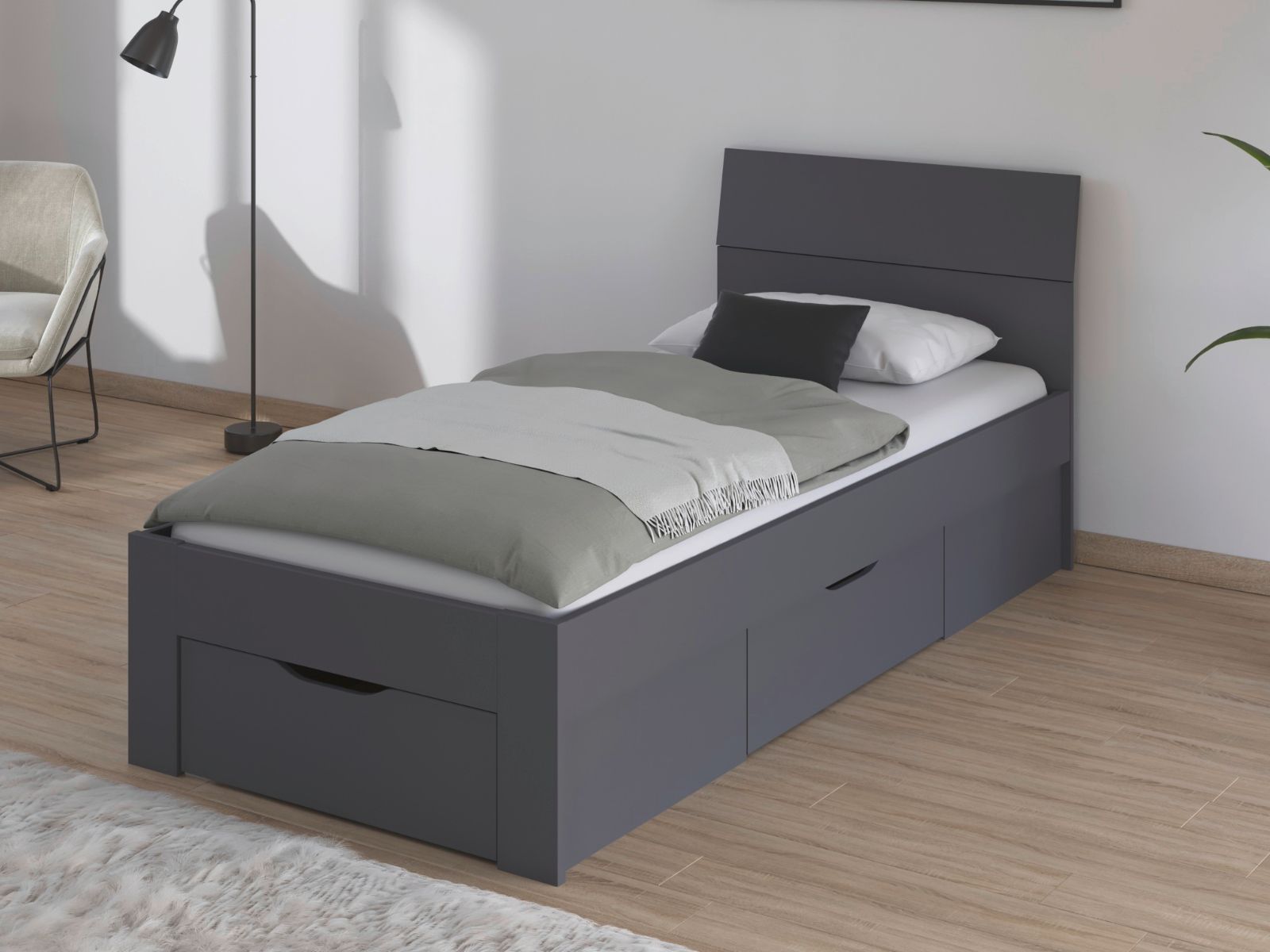 Bed FLASH 90x200 cm metaalgrijs met lades