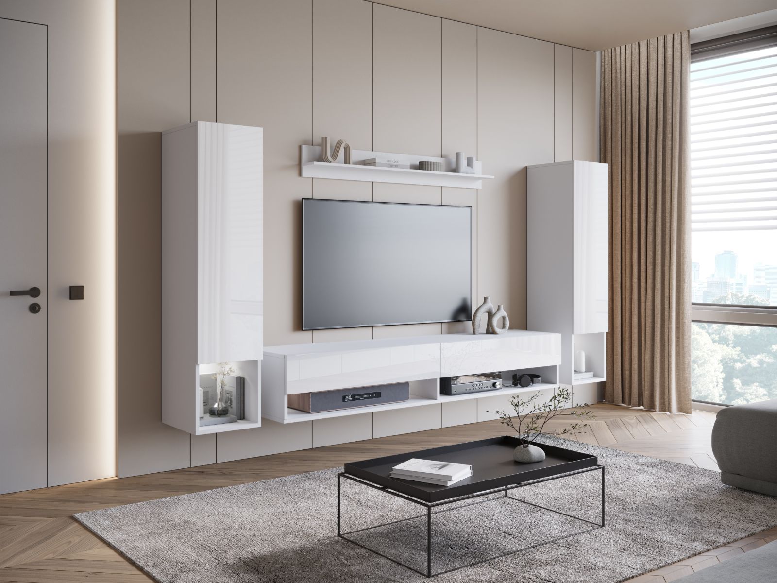 Tv-meubel set AMADEUS 4 deuren wit/hoogglans wit