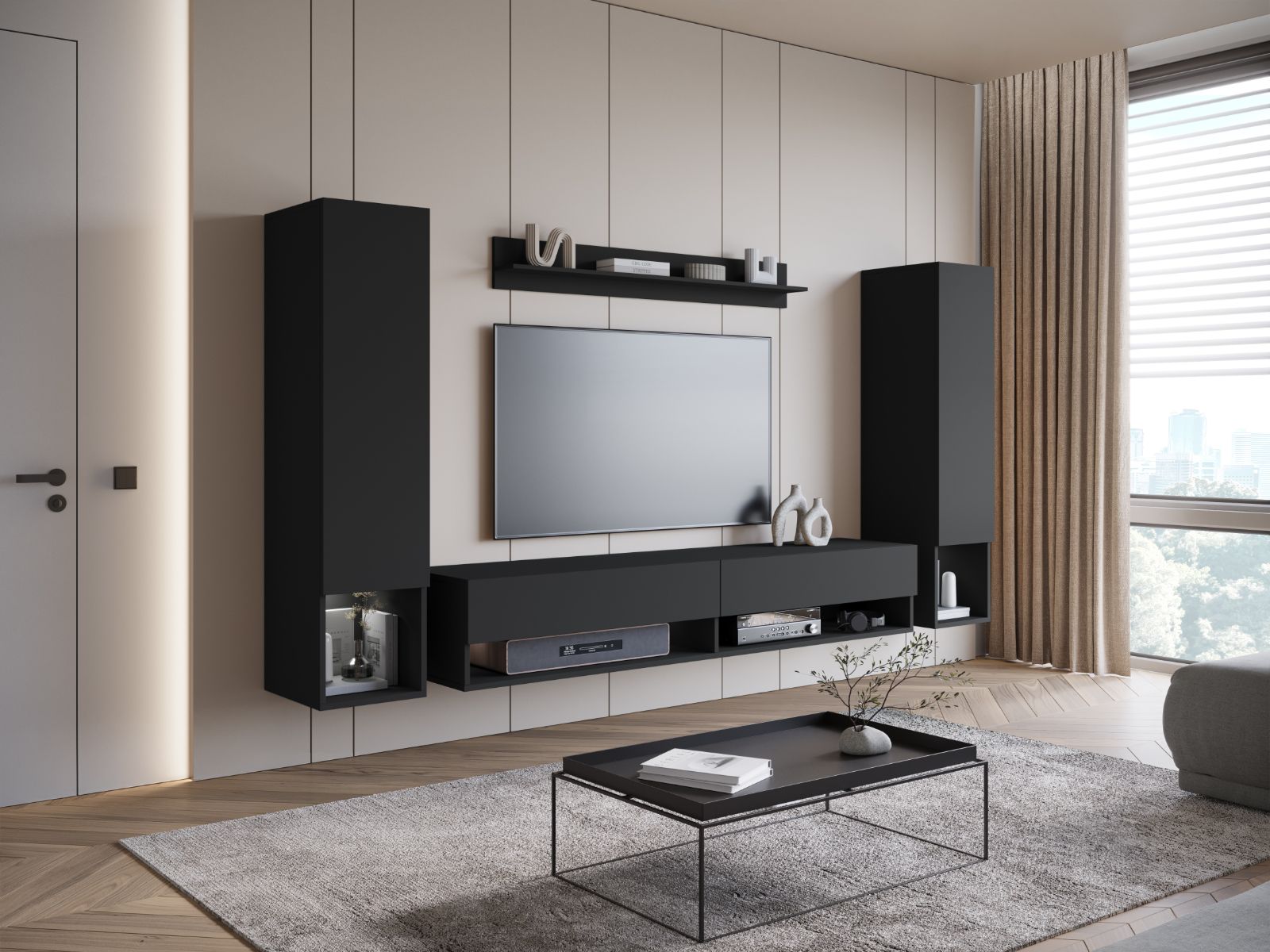 Tv-meubel set AMADEUS 4 deuren grafiet met led