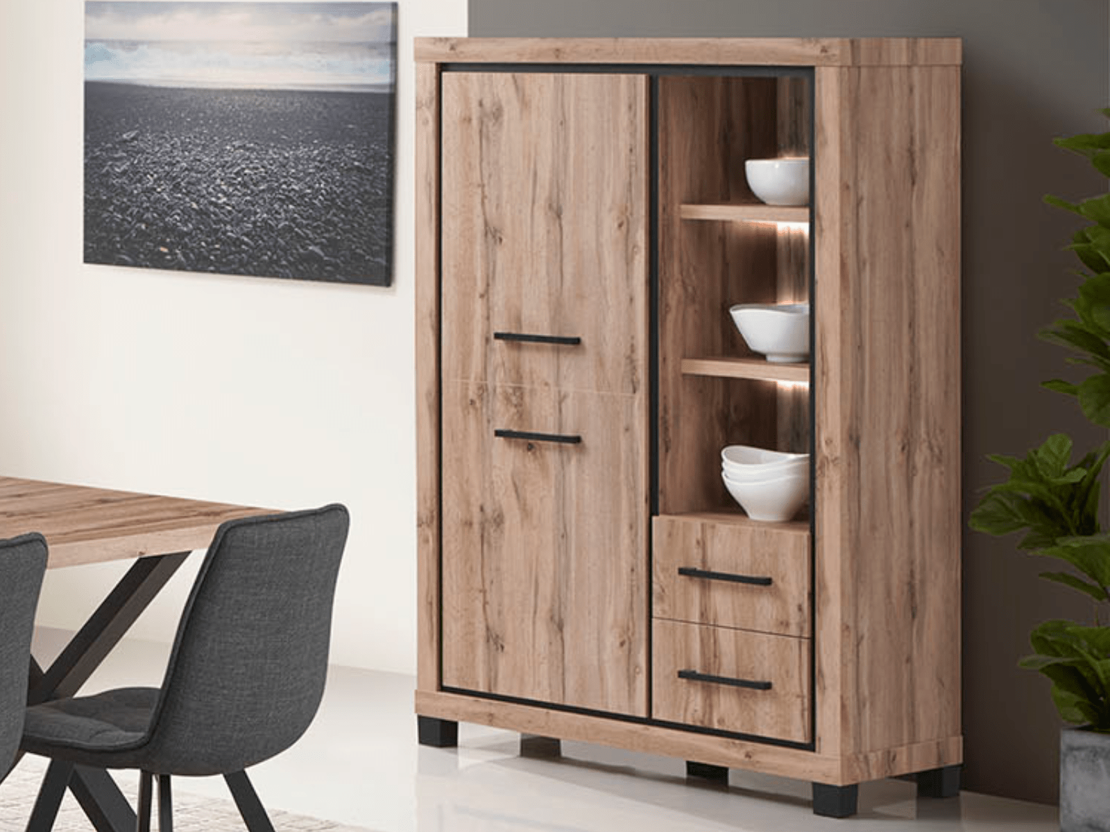 Barkast ELEGA 2 deuren 2 lades candese eik met led 