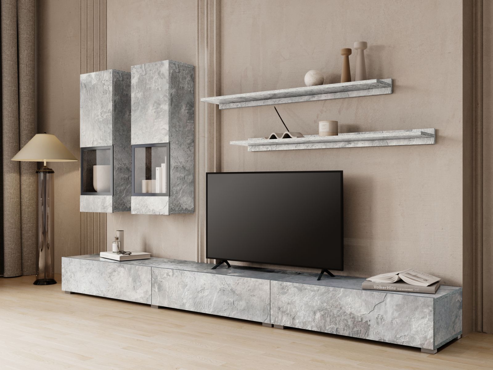 Tv-meubel set BABEL 5 deuren beton met verlichting