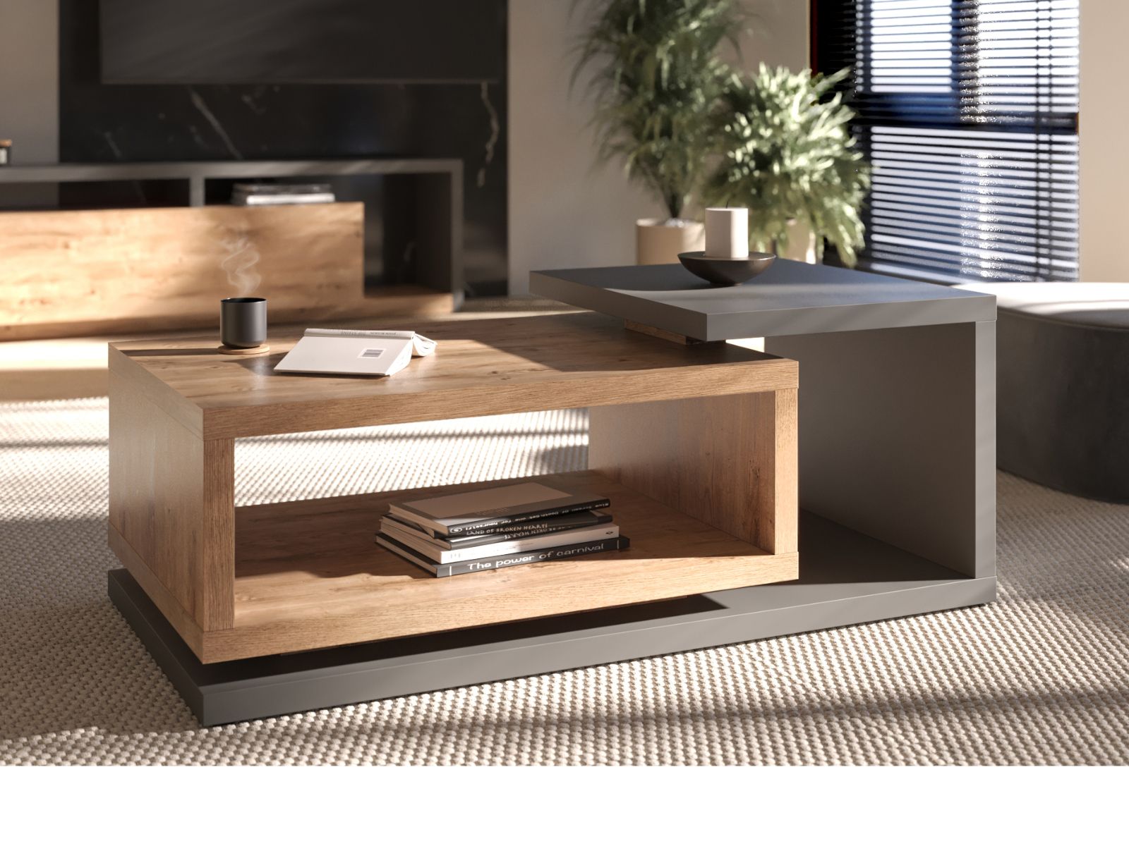 salontafel BOTSWANA rechthoekig 120 cm antraciet/ribbec eikenhout