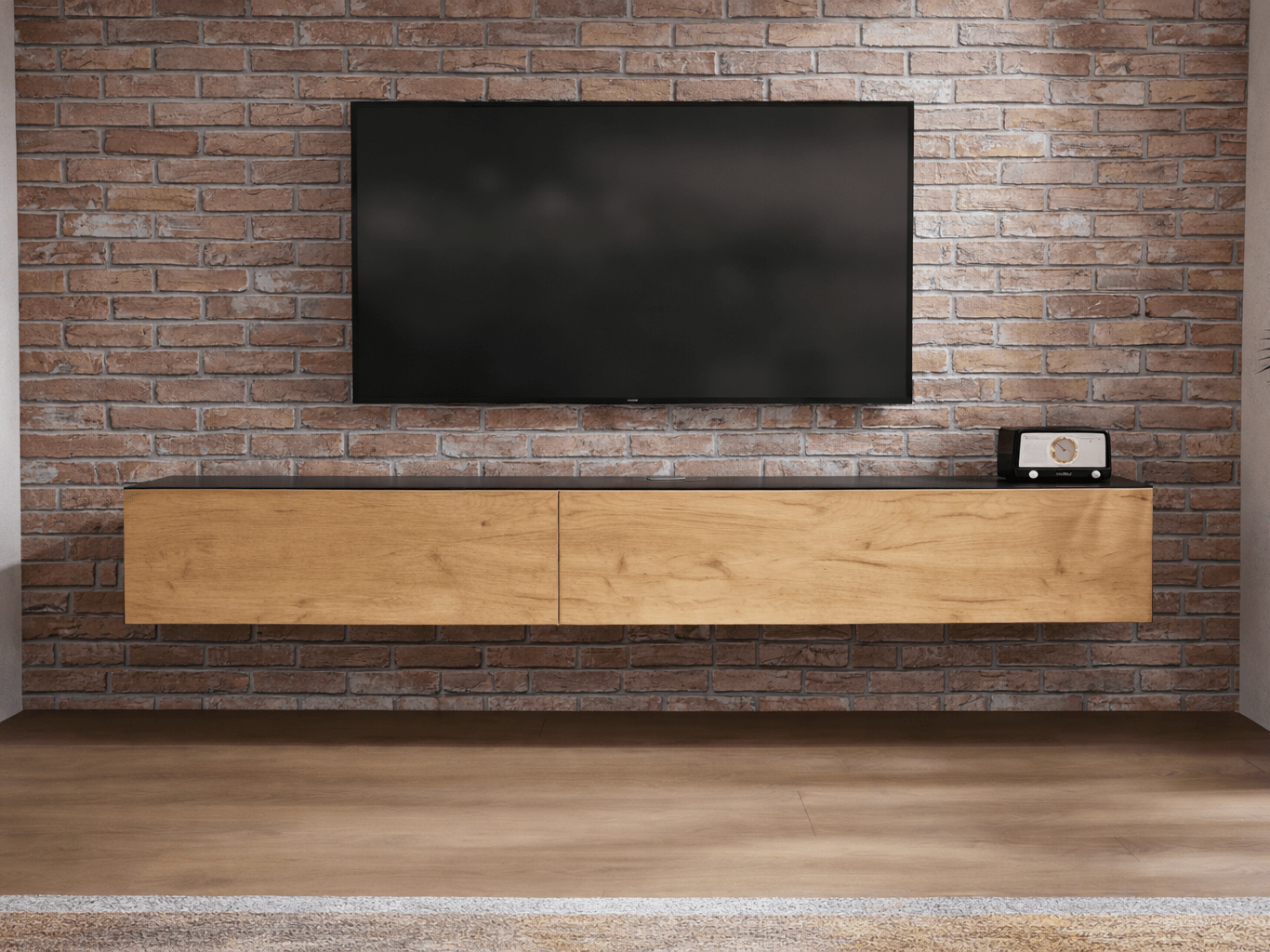 Tv-meubel KINGSTON 2 klapdeuren 245 cm zwarte eik/gouden eik