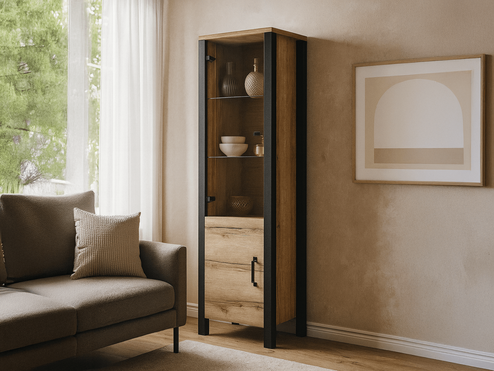 Kolomkast OLIANNE 2 deuren natuurlijke eik