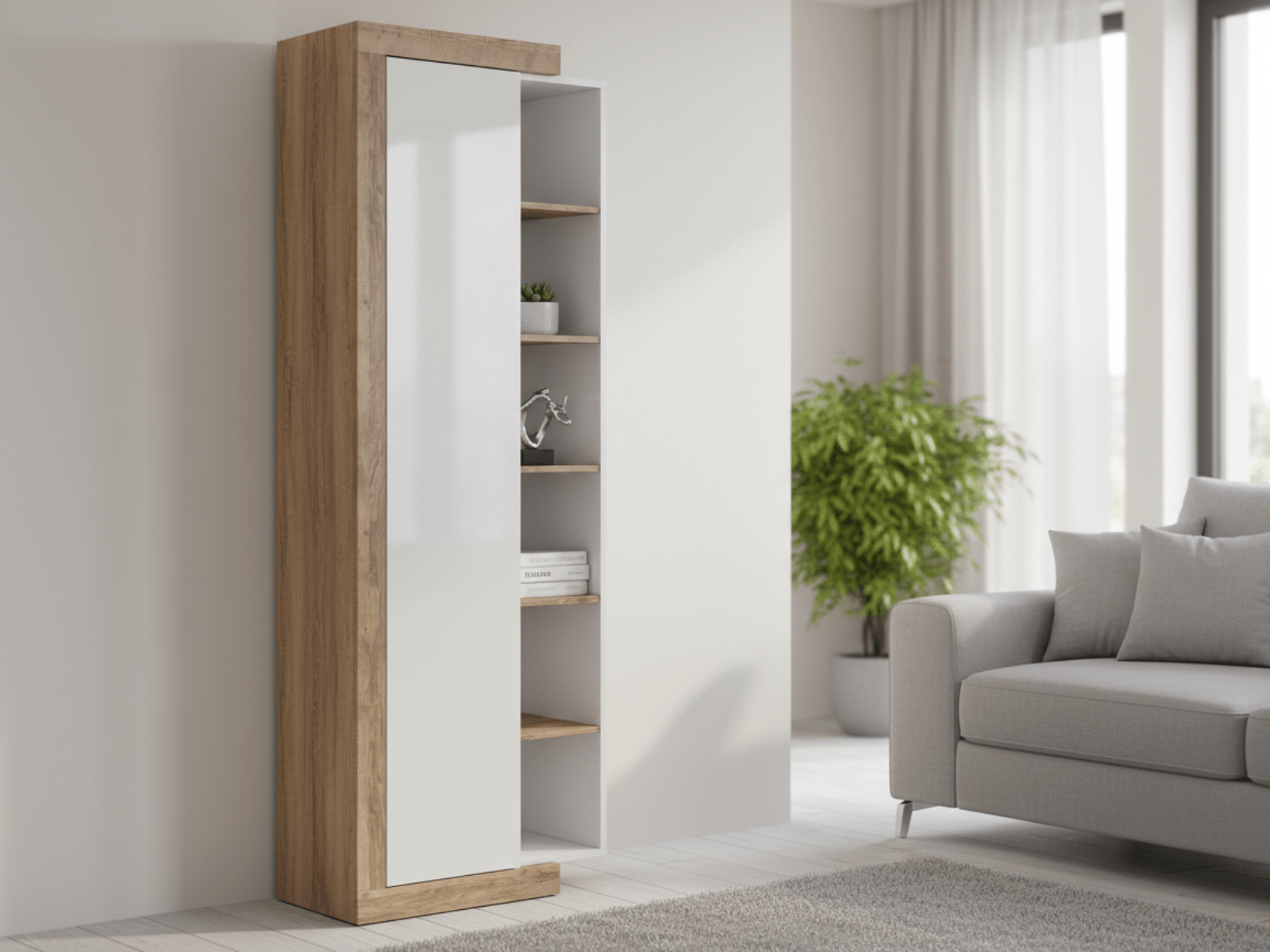 Kolomkast SINO 1 deur eik/hoogglans wit 