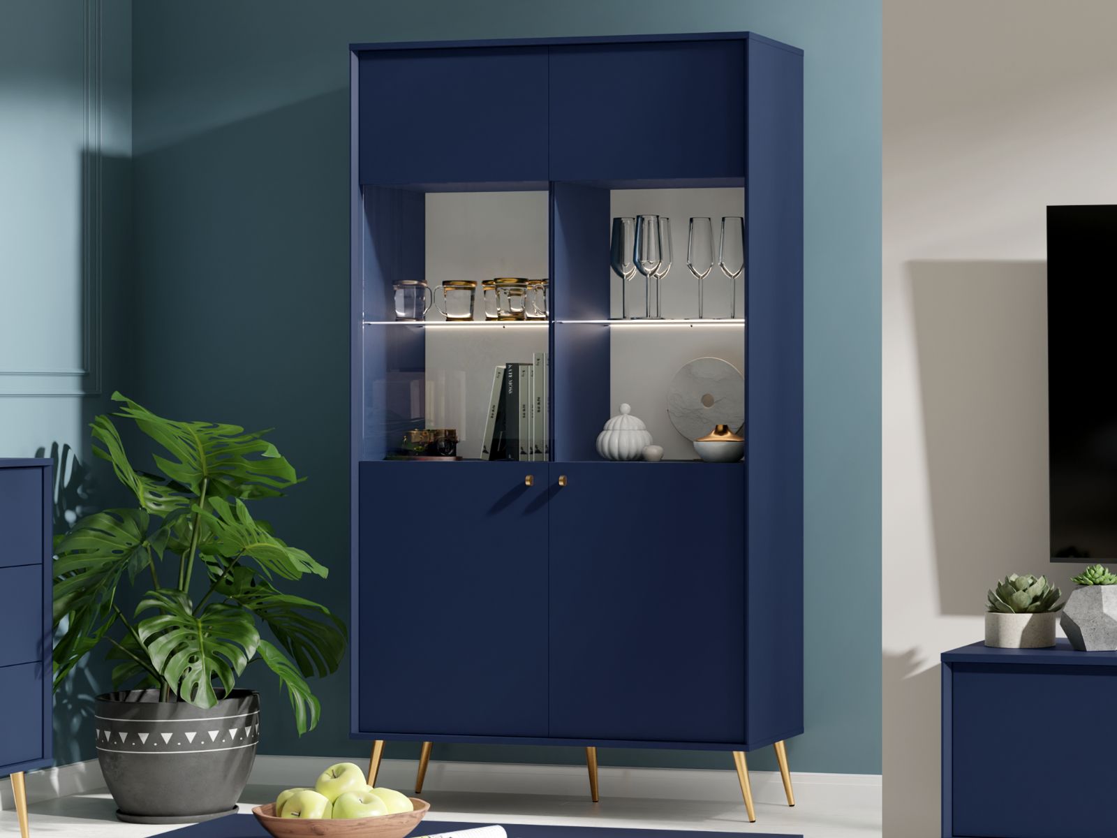 Vitrinekast ROSSE 2 deuren donkerblauw