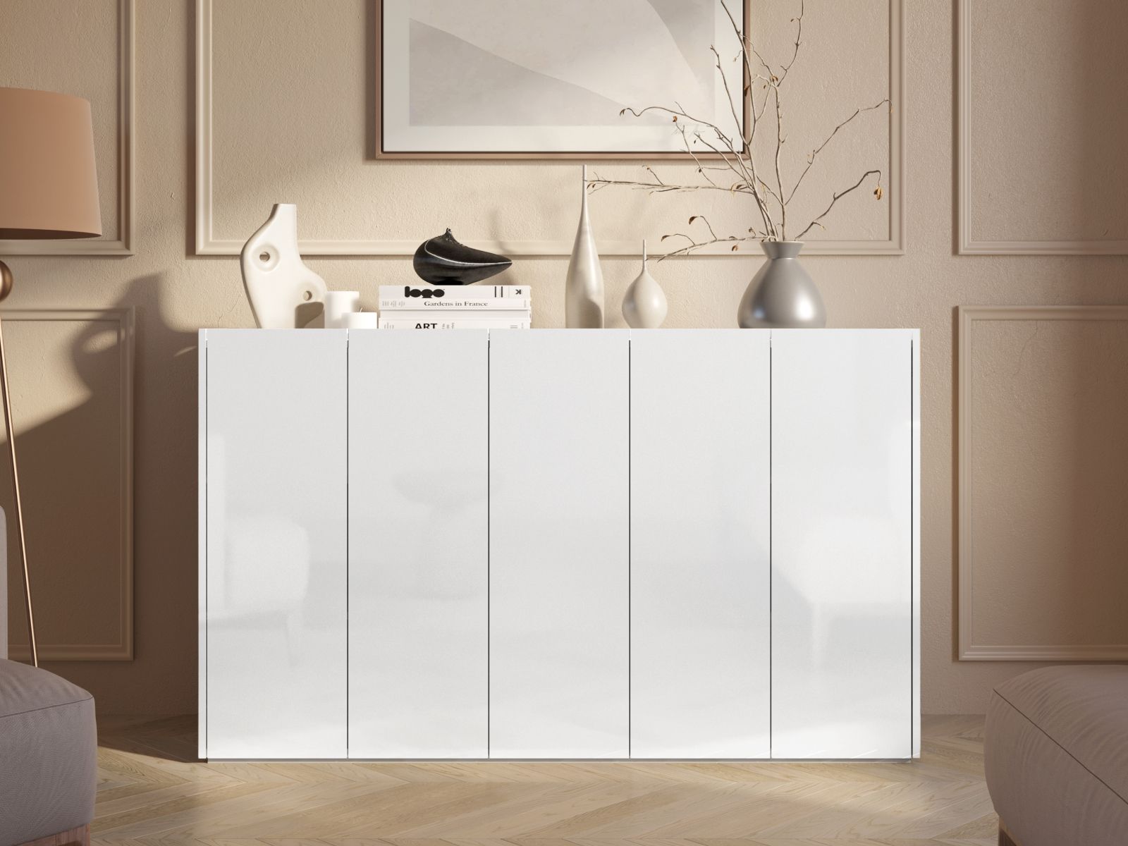 Schoenenkast PEASY 3 deuren hoogglans wit/scandinavische eik