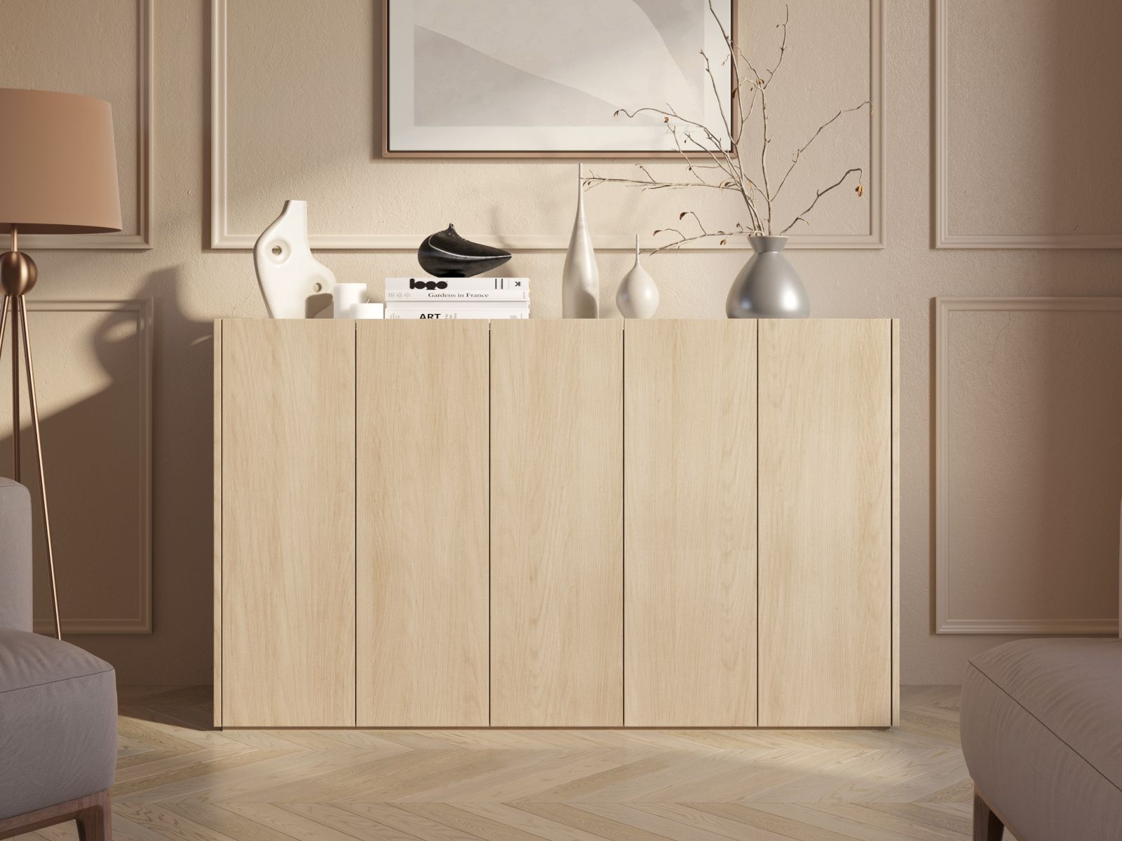 Schoenenkast PEASY 5 deuren scandinavische eik/hoogglans wit