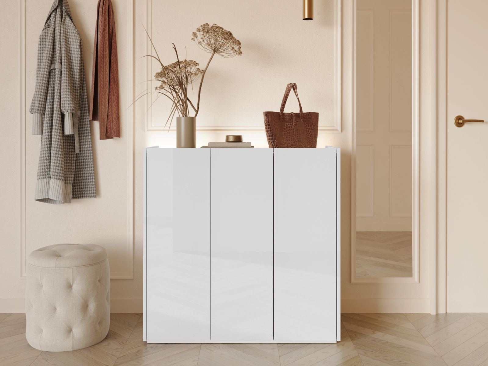 Schoenenkast PEASY 3 deuren hoogglans wit/scandinavische eik