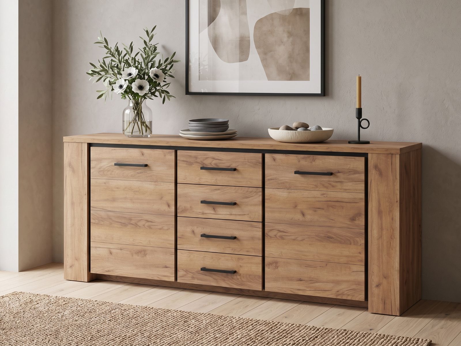 Dressoir ELLIOT 2 deuren 4 lades franse eik herfst