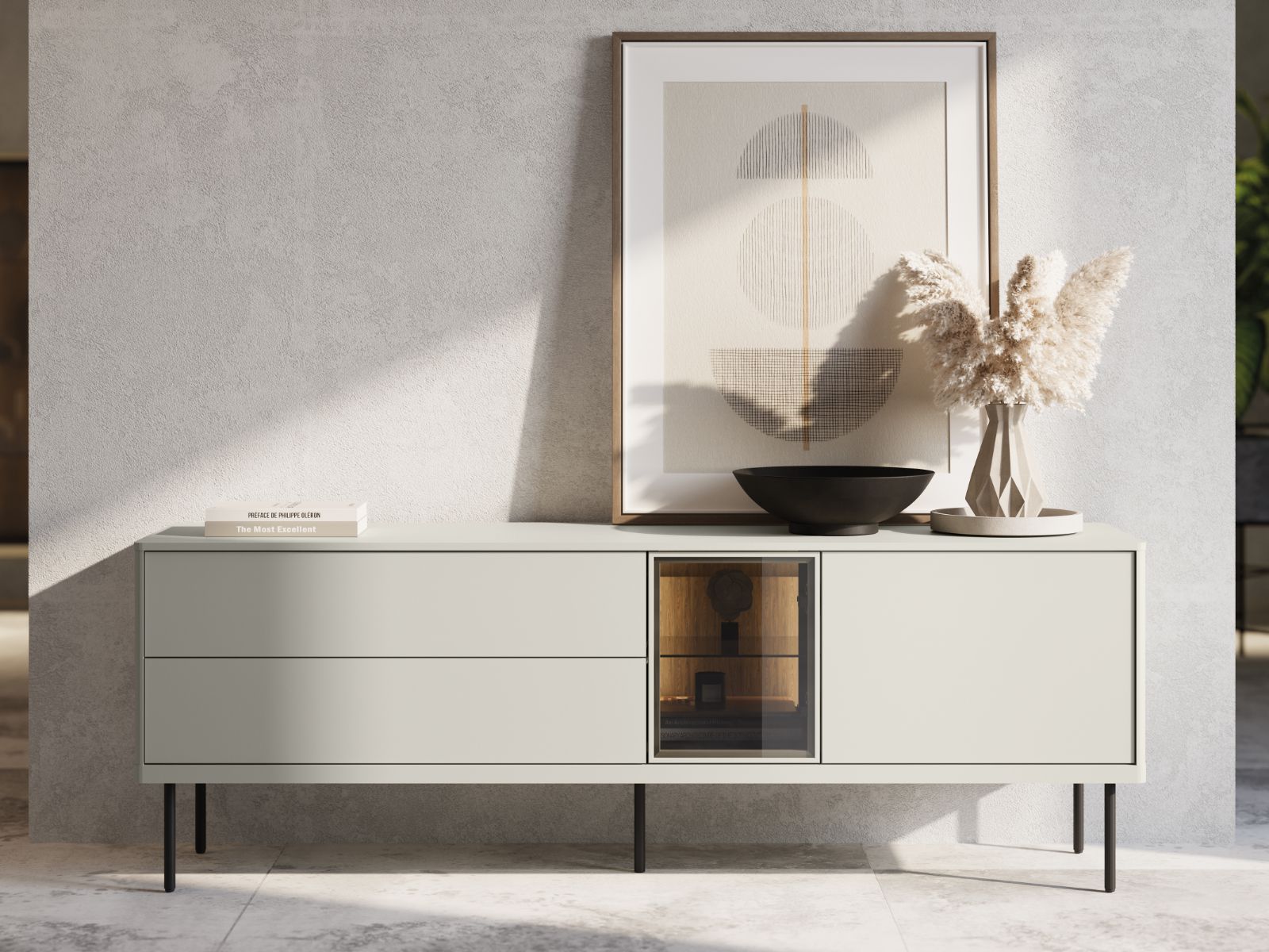 Tv-meubel EMPIRO 2 deuren 2 lades 161 cm kasjmier met led