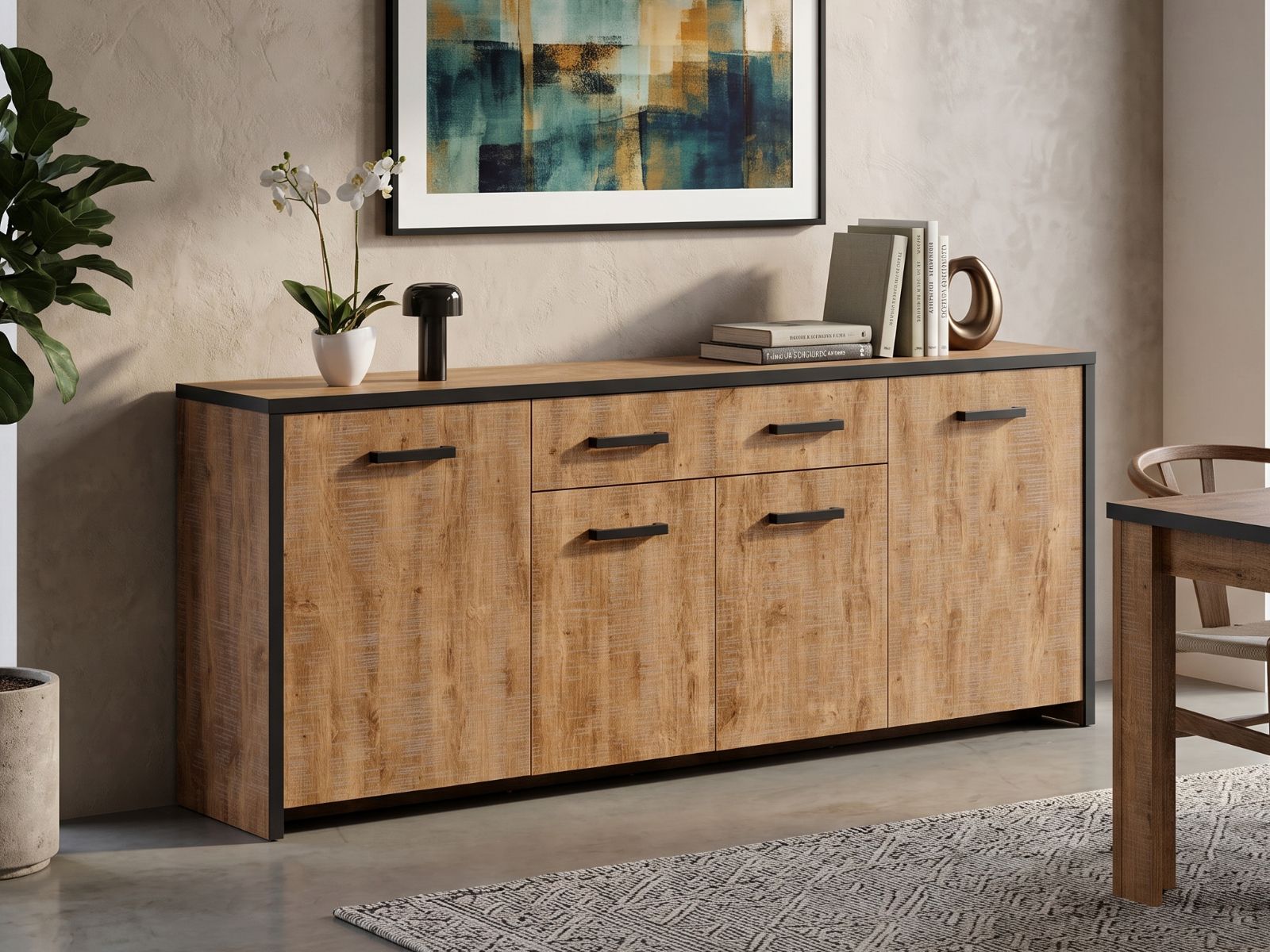 Dressoir ETERIAL 4 deuren 1 lade industriële eik