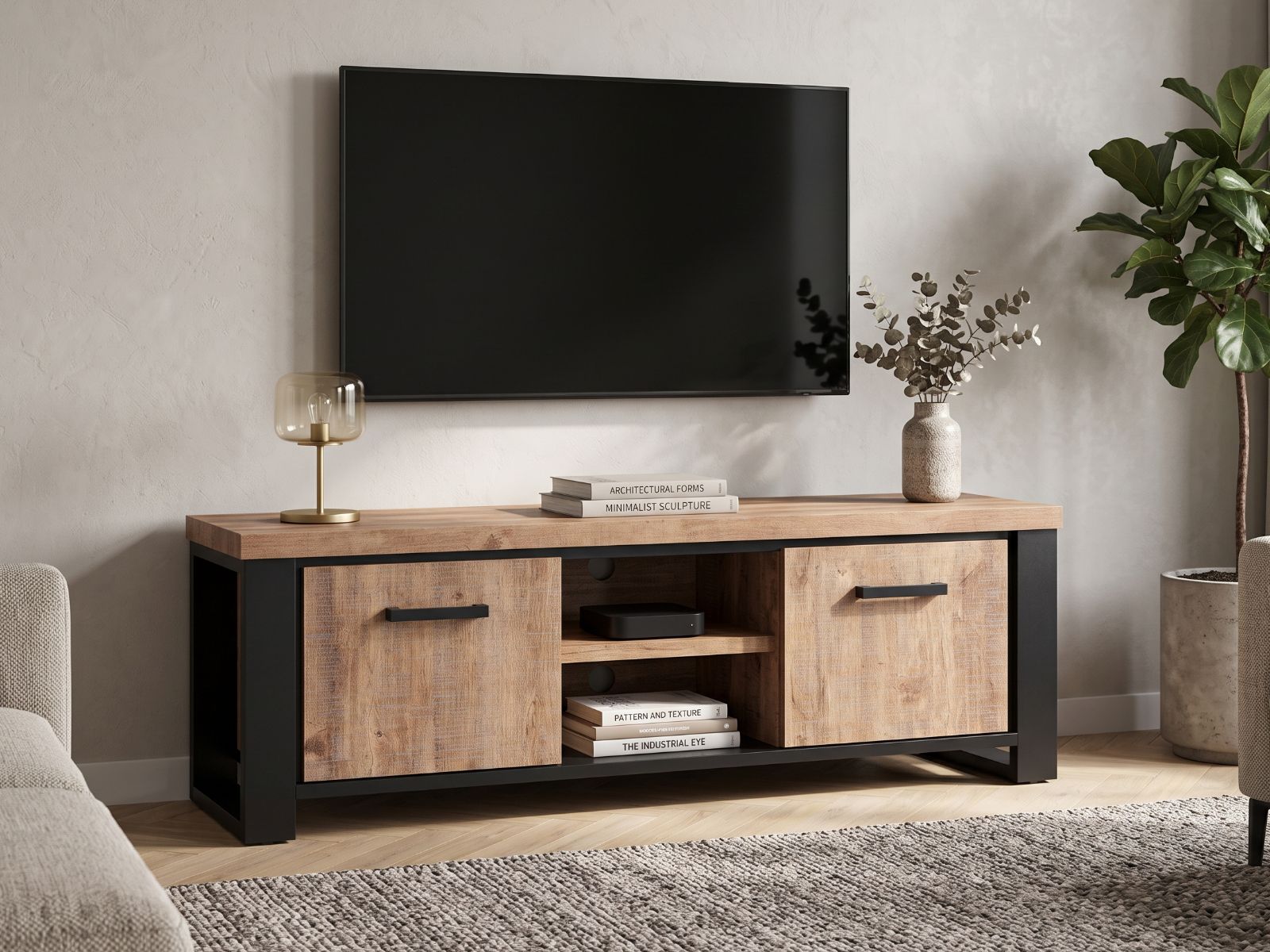 Tv-meubel ESTEBAN 2 deuren industriële eik 