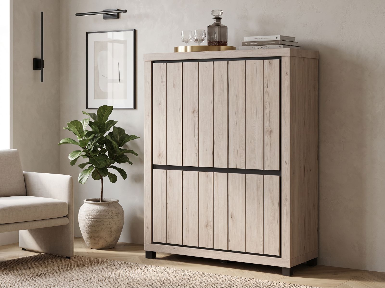 Barkast ARCHIMEDE 4 deuren eik naturel/zwart