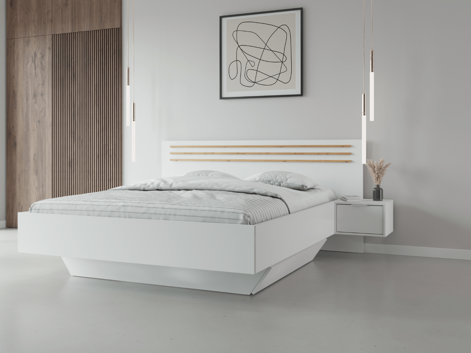 Bed en nachtkastjes FLORACE met lades 180x200 cm wit/artisan eik